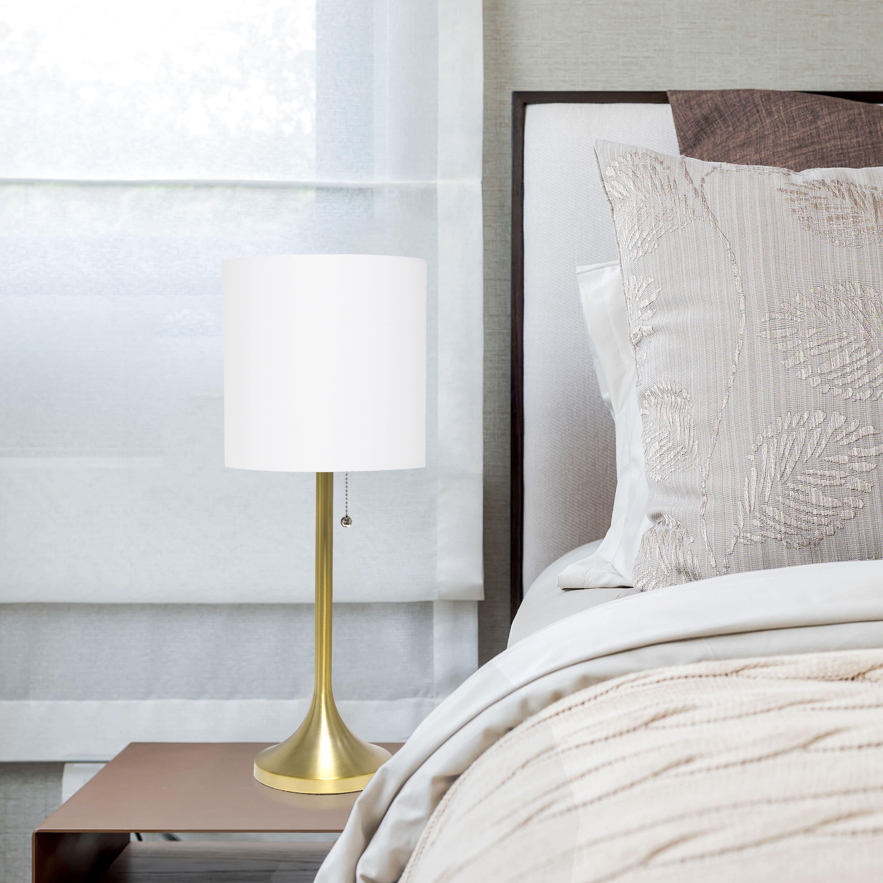 Simple Designs 21.5&#x22; Tapered Gold Table Lamp with Fabric Drum Shade