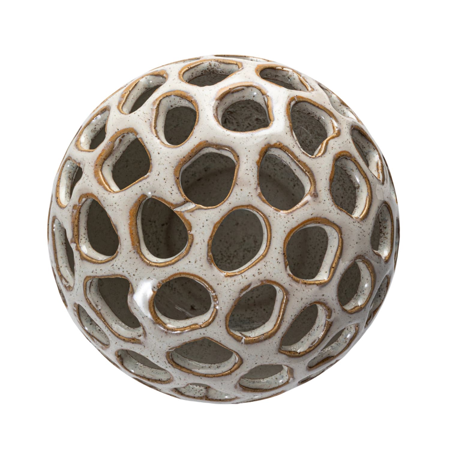 Hello Honey® 7.5" Cream Stoneware Flower Frog Vase with Reactive Glaze