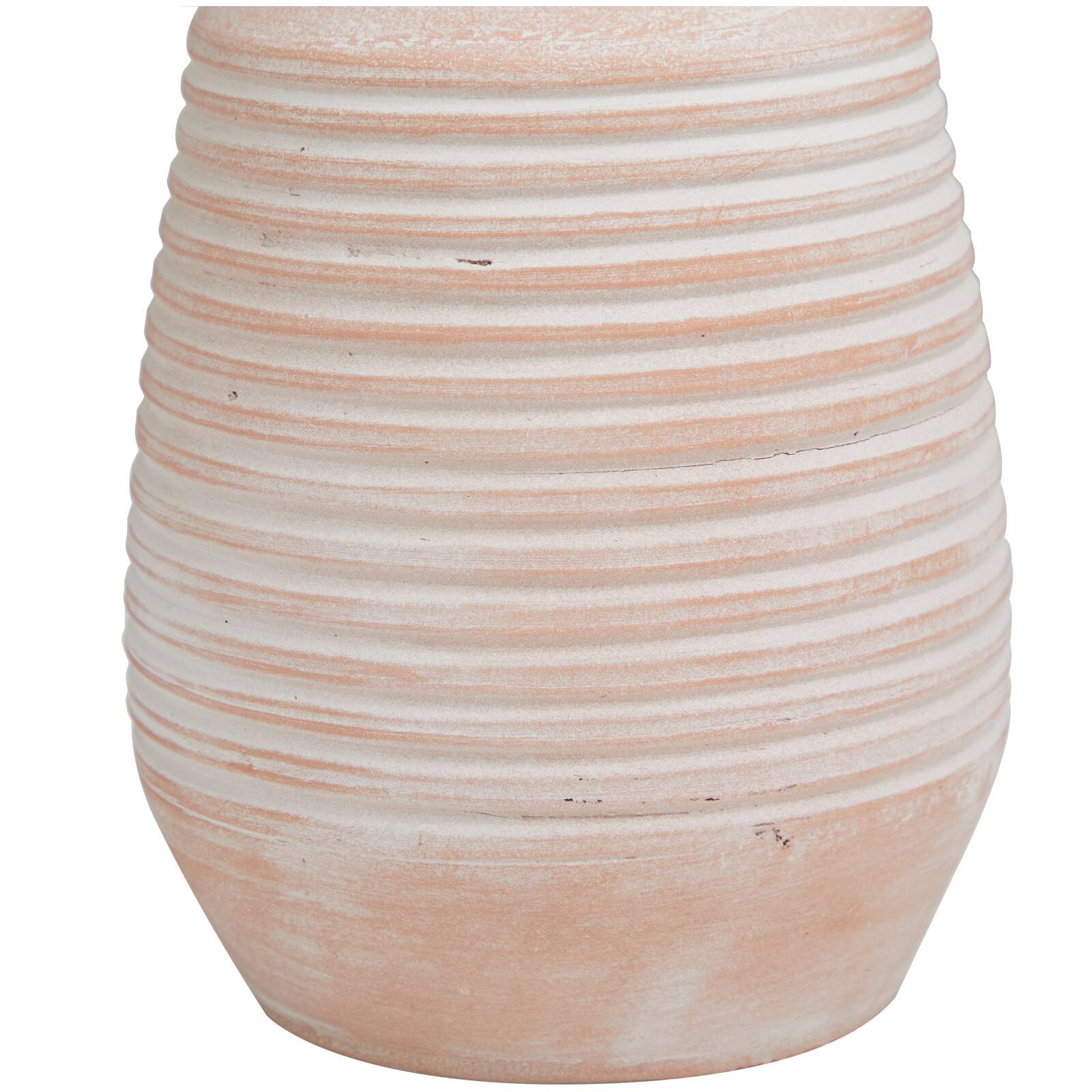 11" Pink Ceramic Whitewashed Ribbed Vase