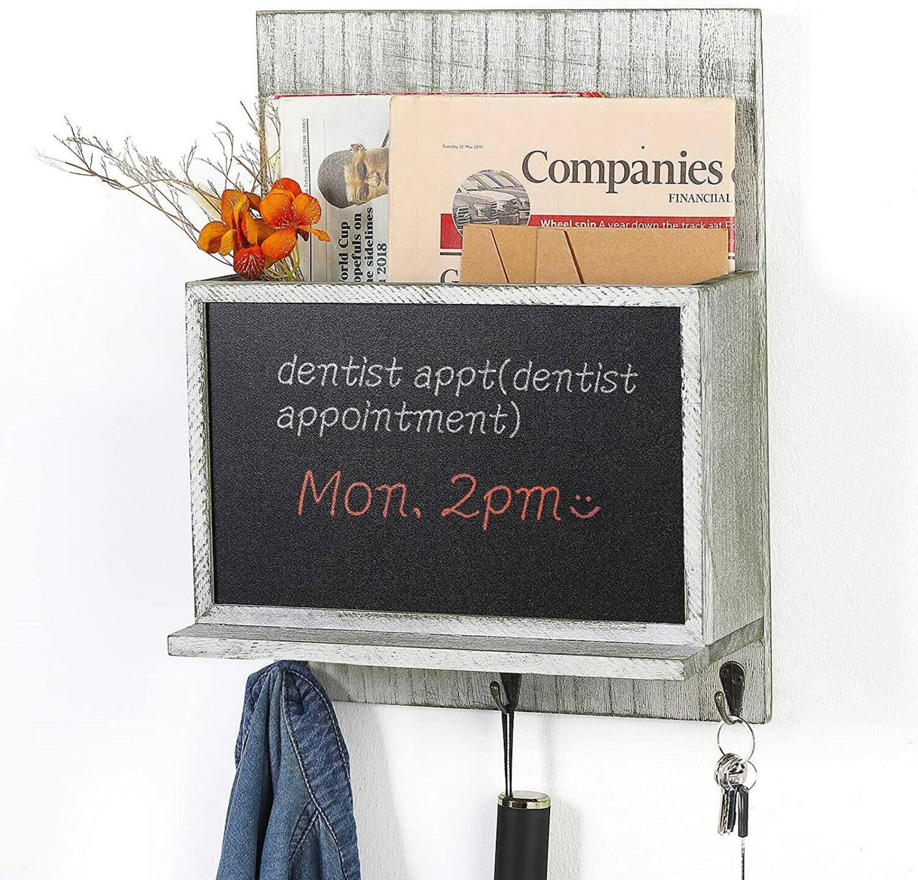 NEX™ 16" Olive Green Wall-Mounted Key & Mail Holder with Chalkboard