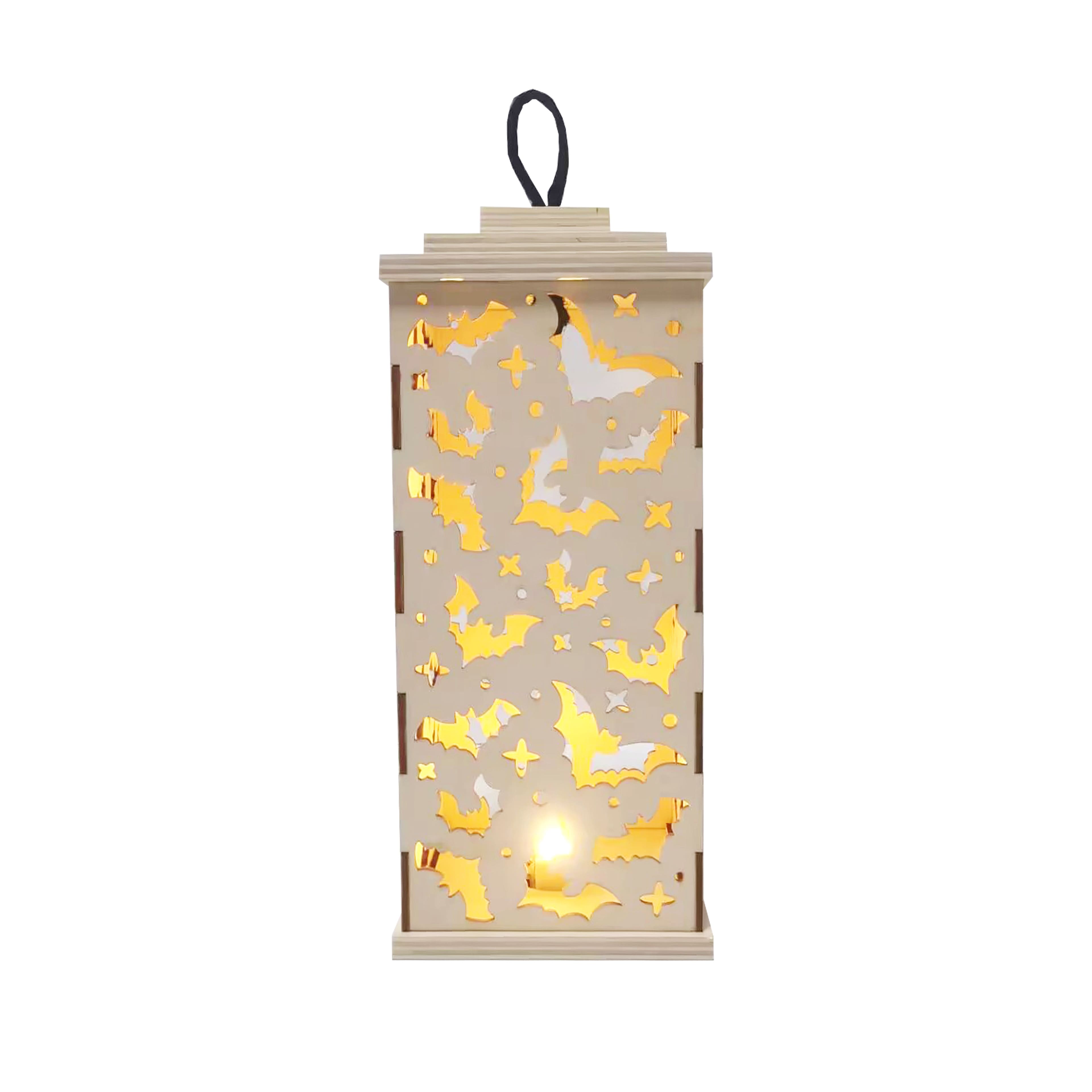 10&#x22; DIY LED Bat Wood Lantern D&#xE9;cor by Make Market&#xAE;