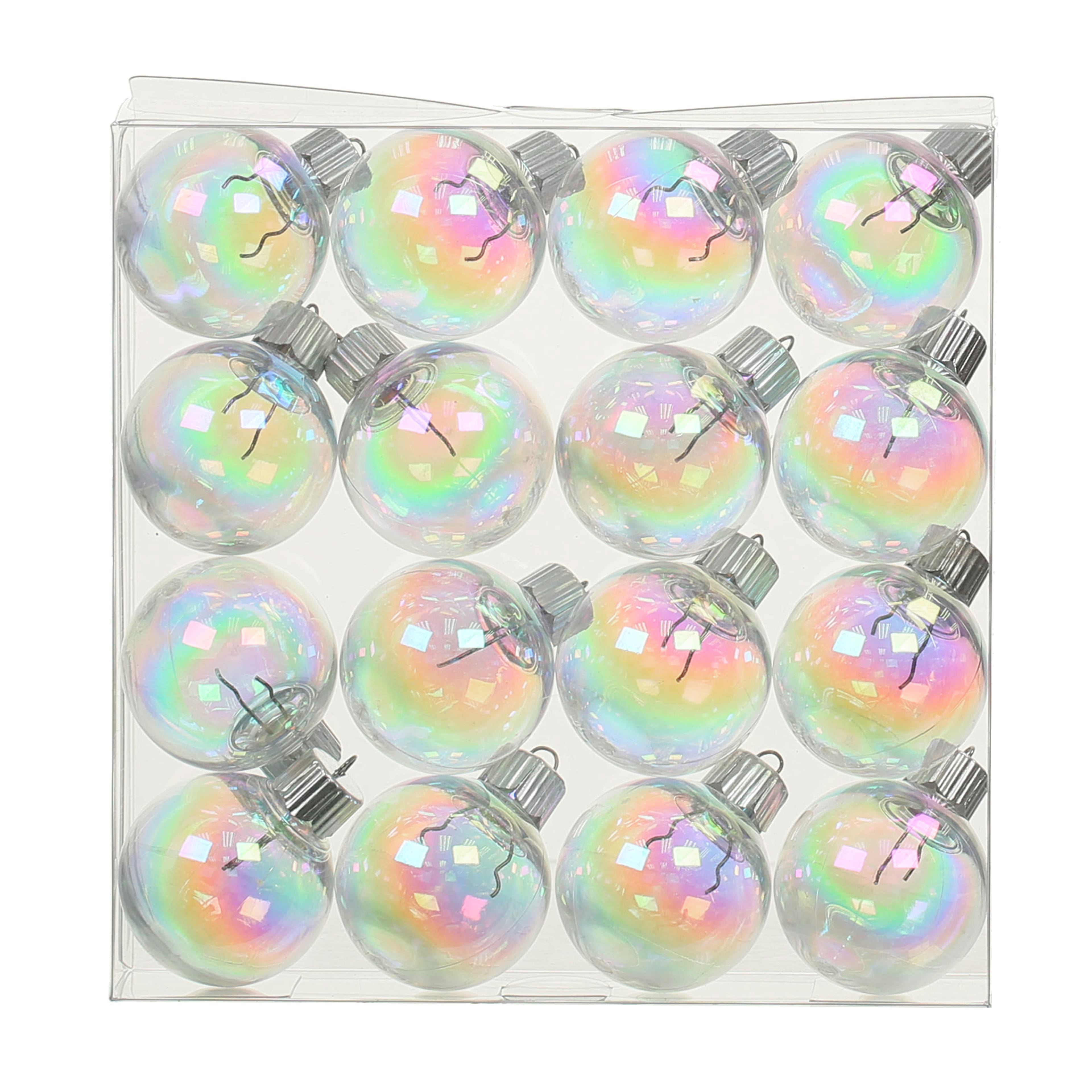 16 Pack 1.5&#x22; Clear Iridescent DIY Plastic Ball Ornaments by Make Market&#xAE;