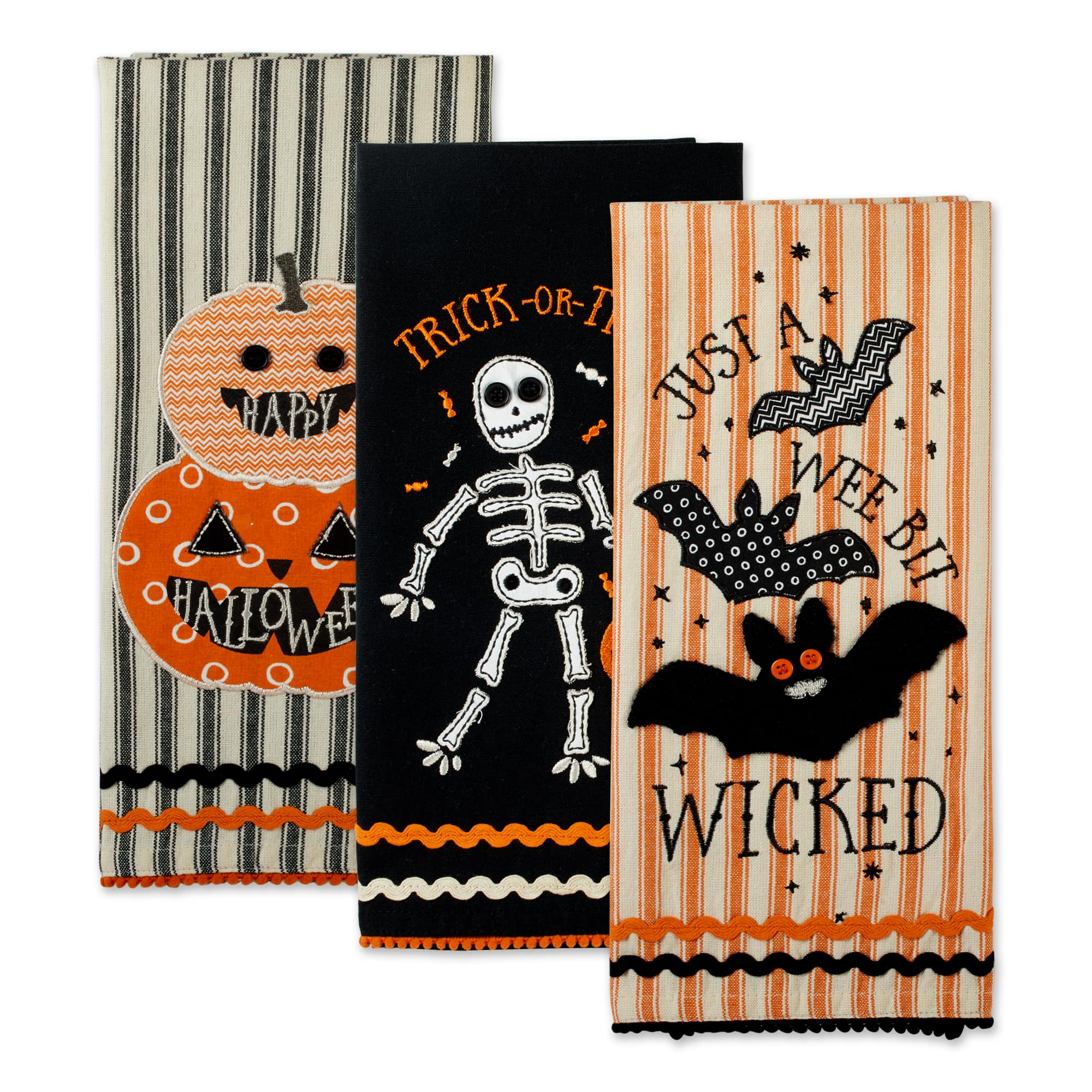 DII&#xAE; Embellished Halloween Happy Haunting Wicked Treats Dishtowels Set