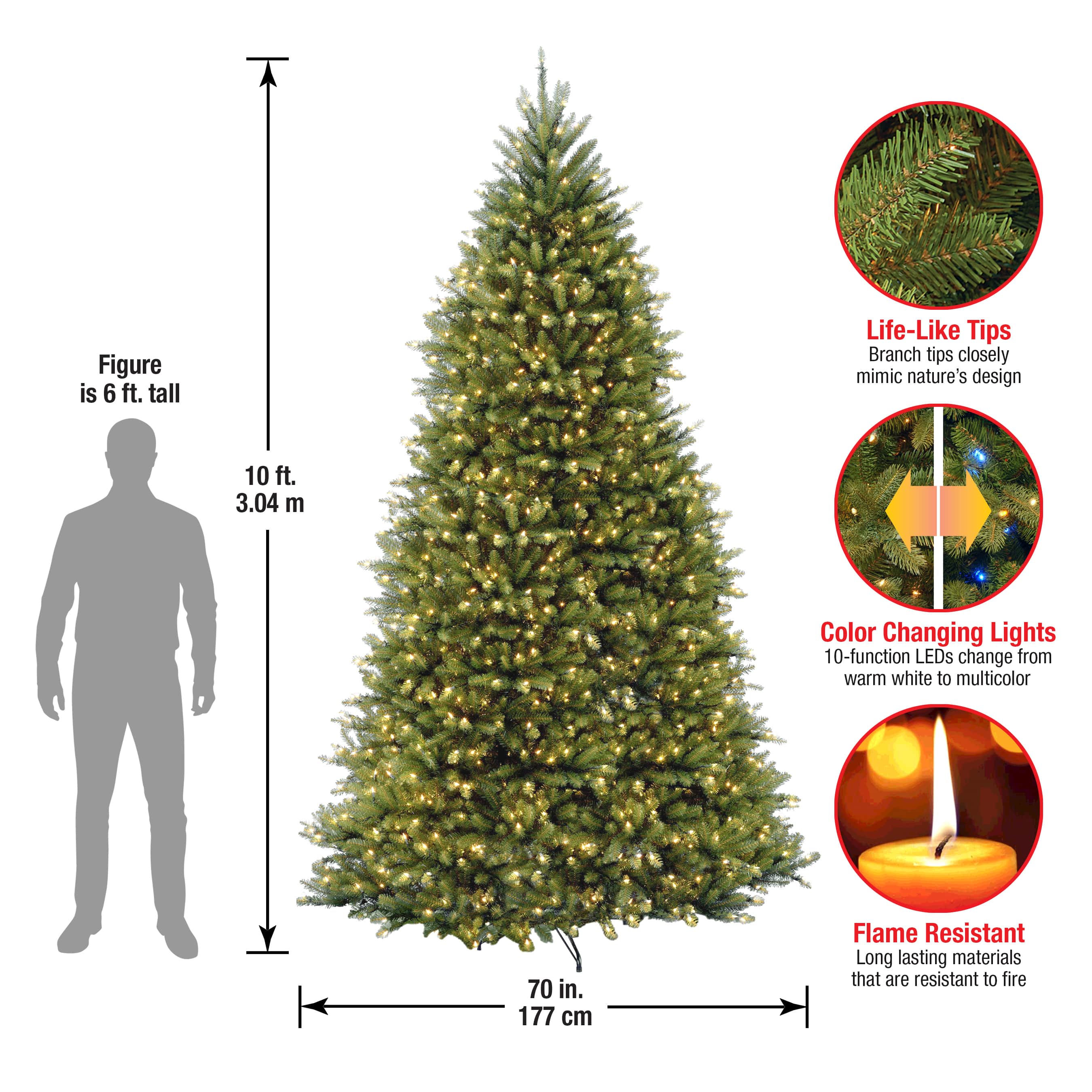 10 ft. Pre-Lit Dunhill&#xAE; Fir Hinged Full Artificial Christmas Tree, LV Dual Color LED Lights
