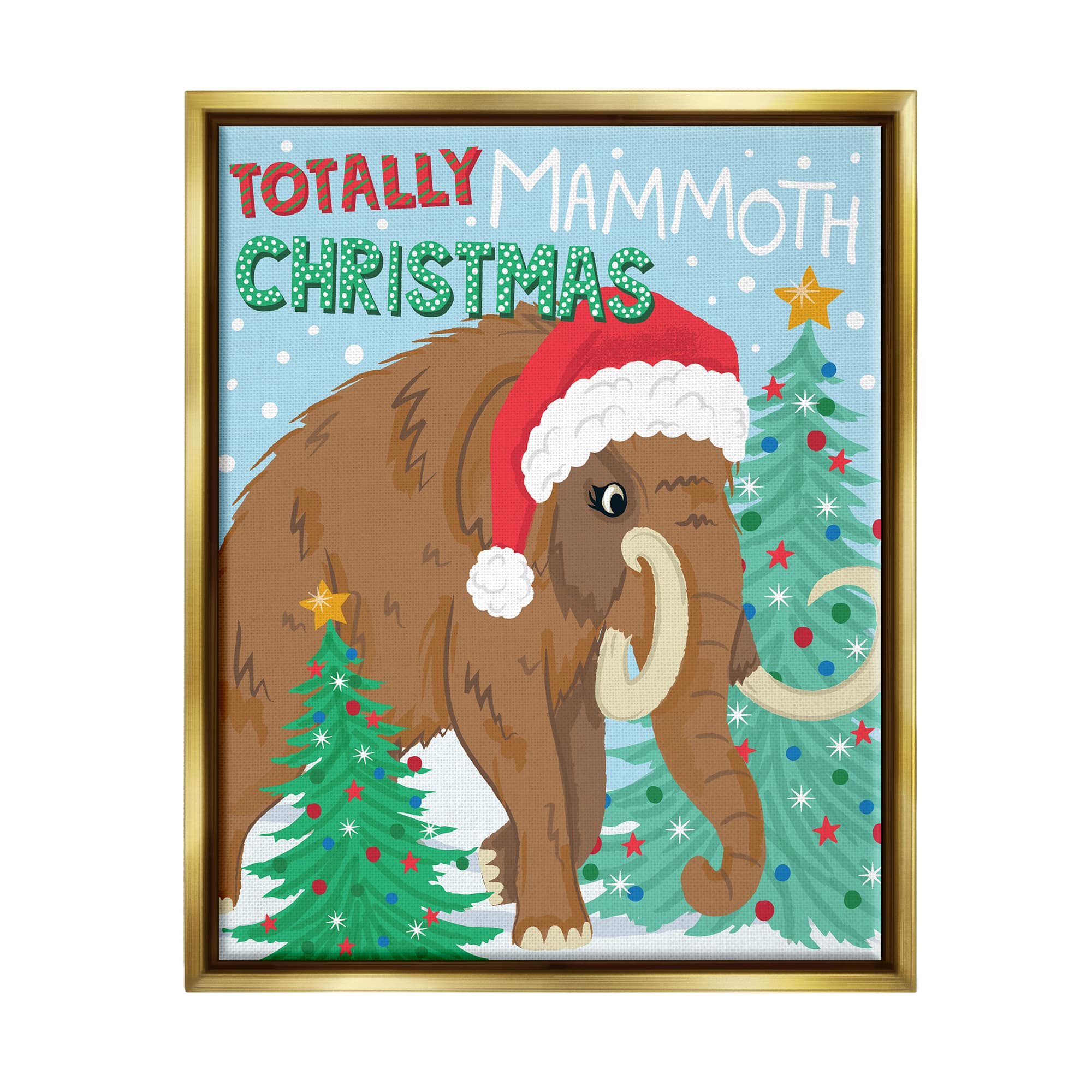 Stupell Industries Totally Mammoth Christmas Scene Framed Floater Canvas Wall Art