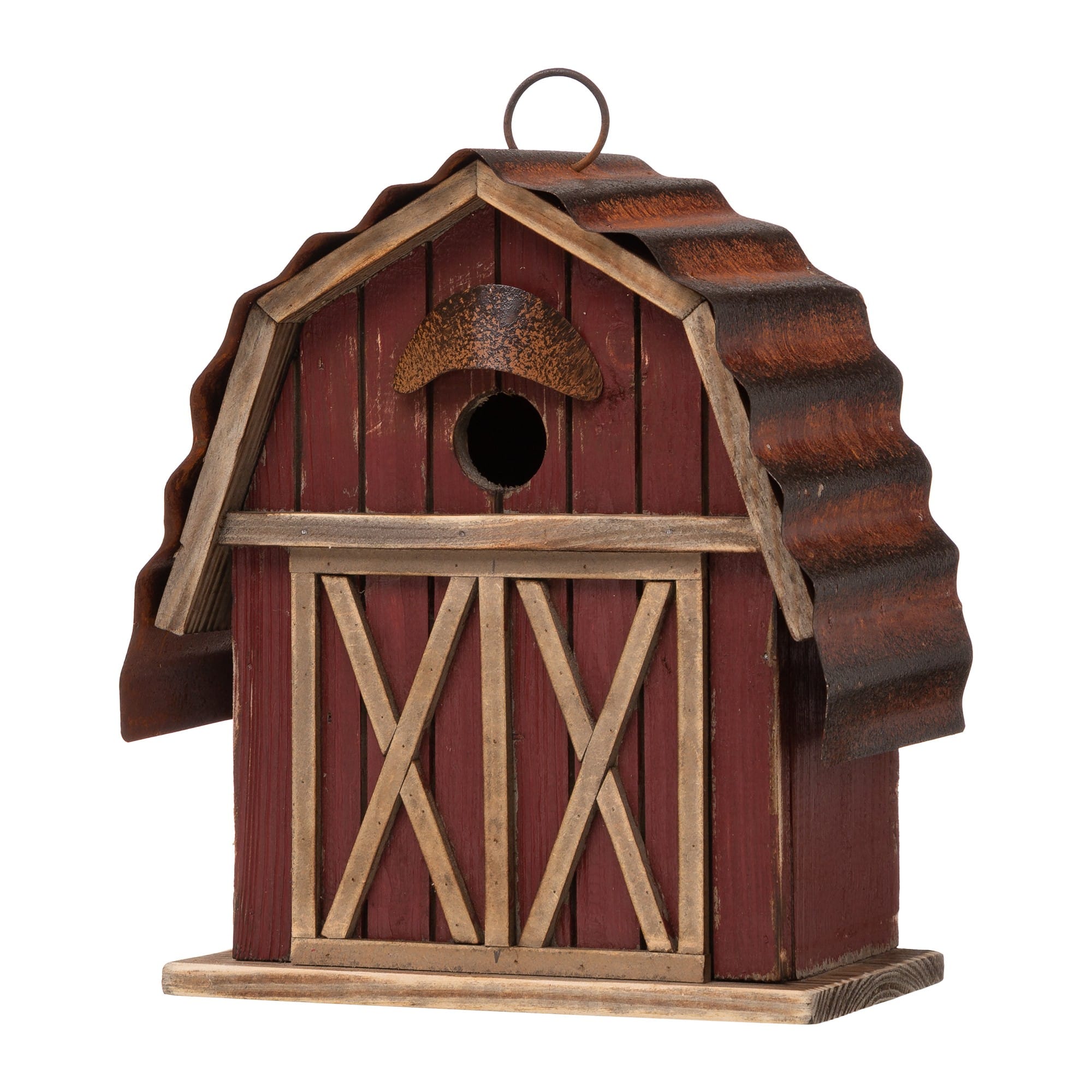 Glitzhome® 10" Hanging Wooden Red Barn Garden Birdhouse