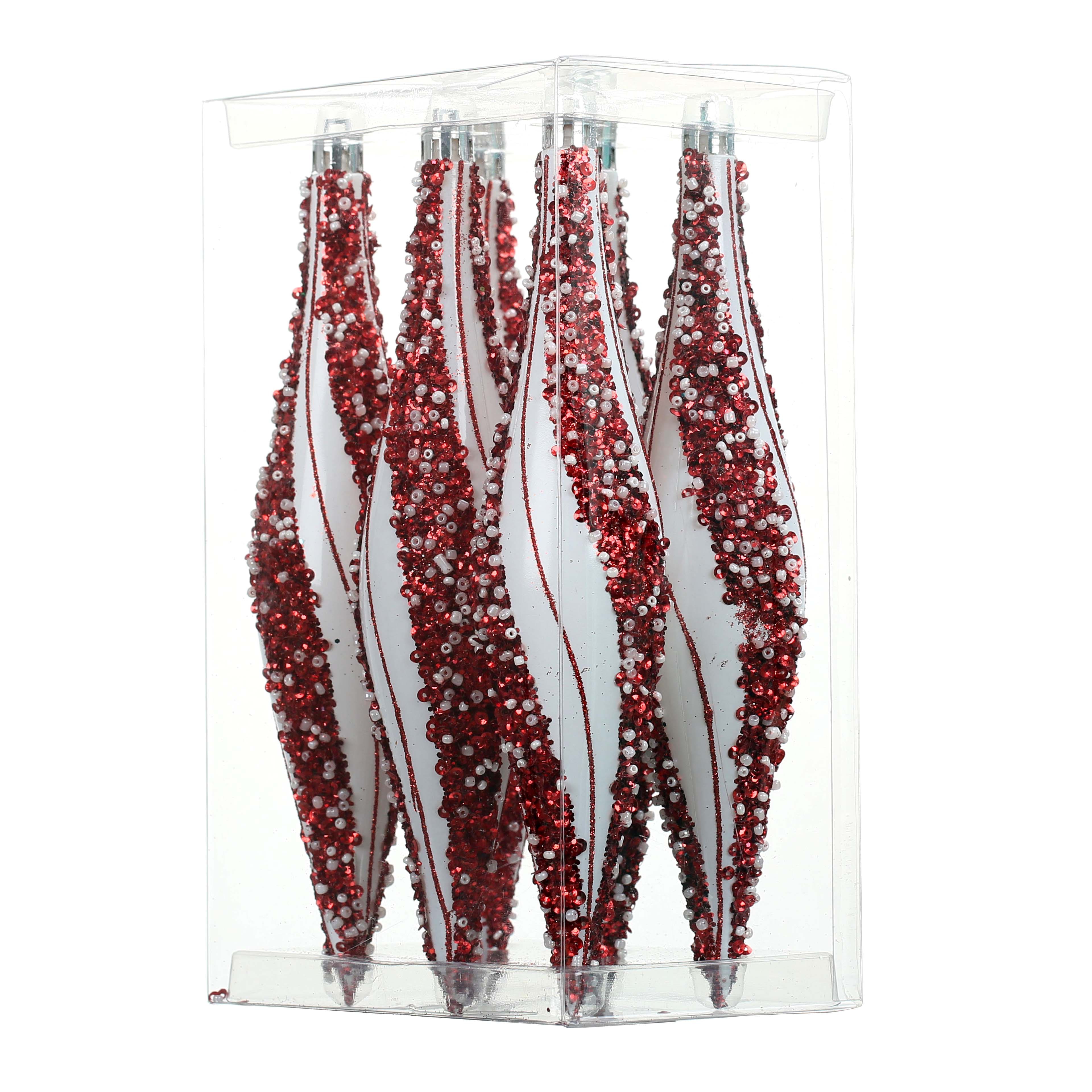 6 Pack 7.7&#x22; Red &#x26; White Teardrop Ornaments by Ashland&#xAE;