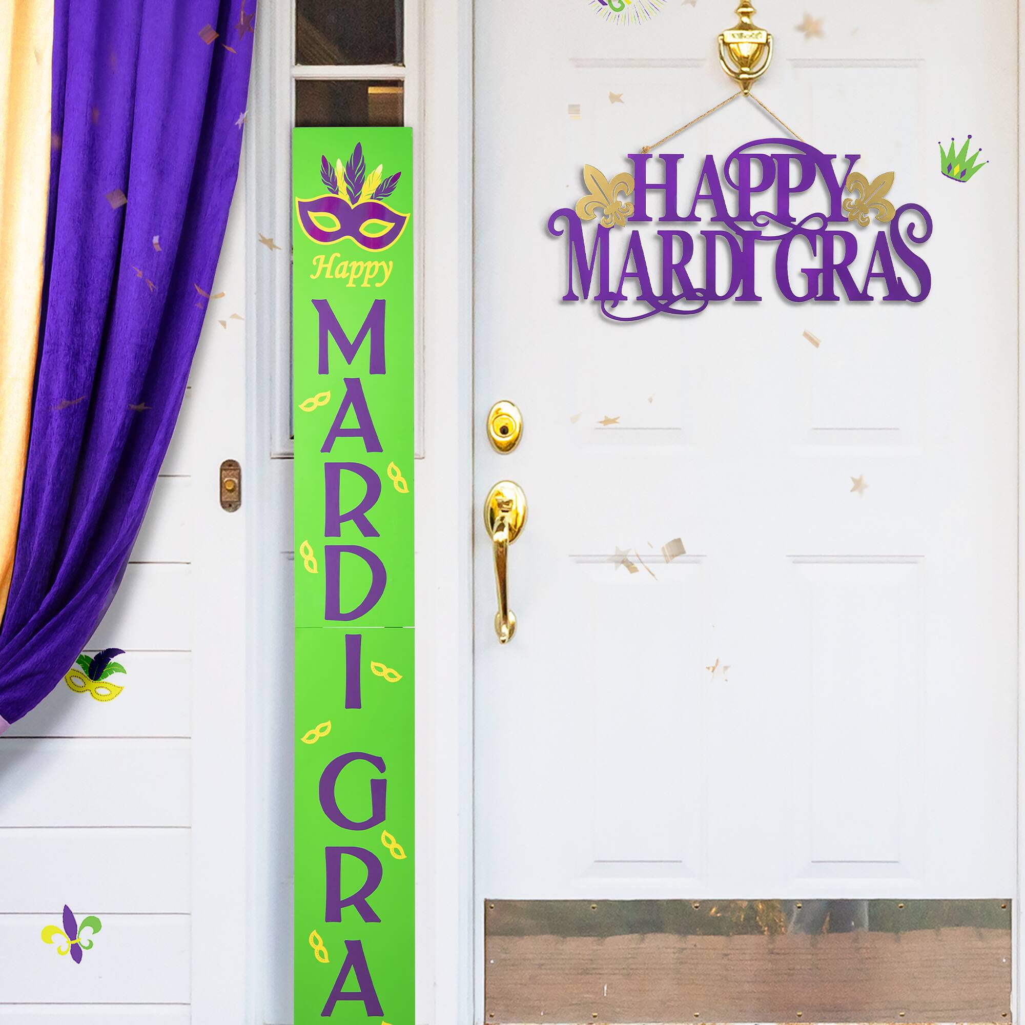 Glitzhome&#xAE; 60&#x22; Mardi Gras Wooden Porch Sign