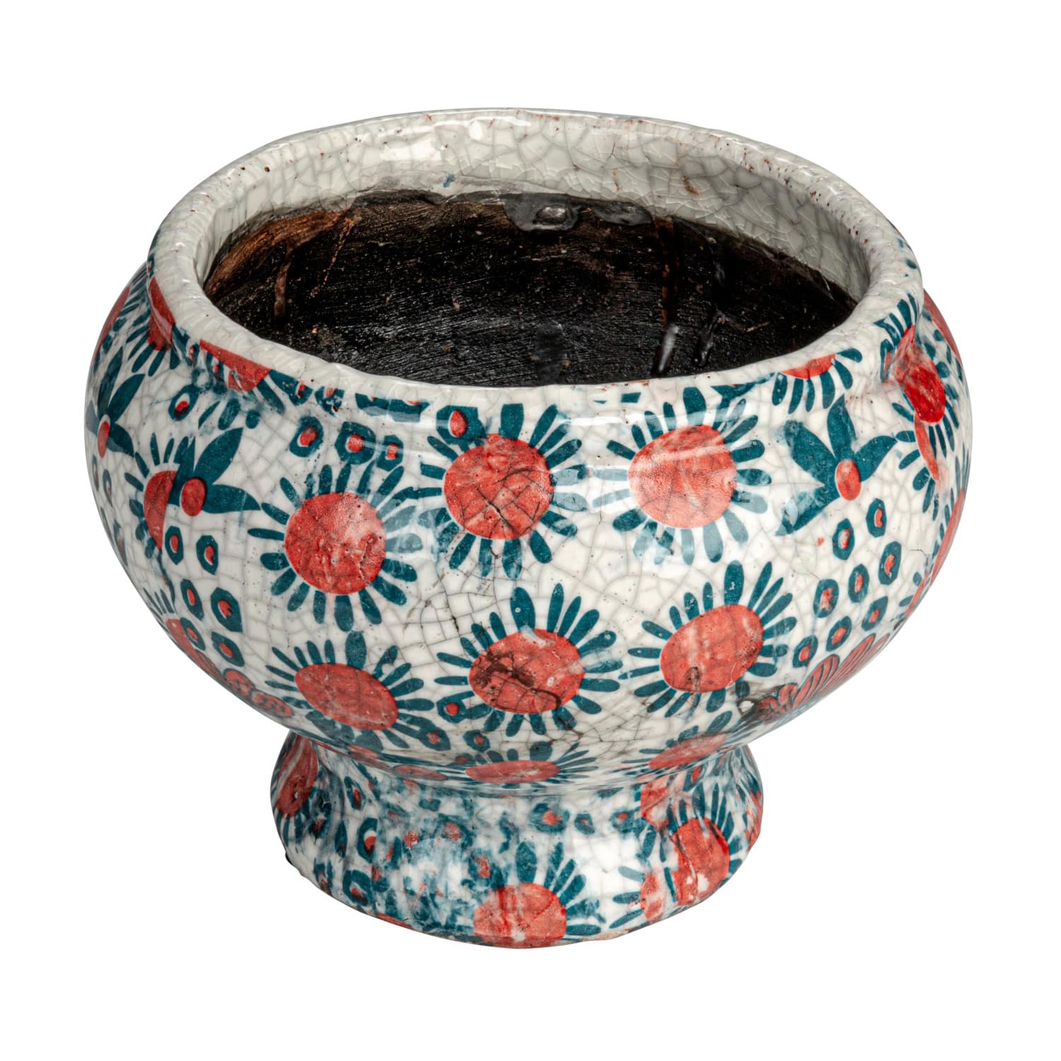 Hello Honey® 7.75" Multicolor Crackle Glaze Decorative Printed Terra Cotta Footed Planter