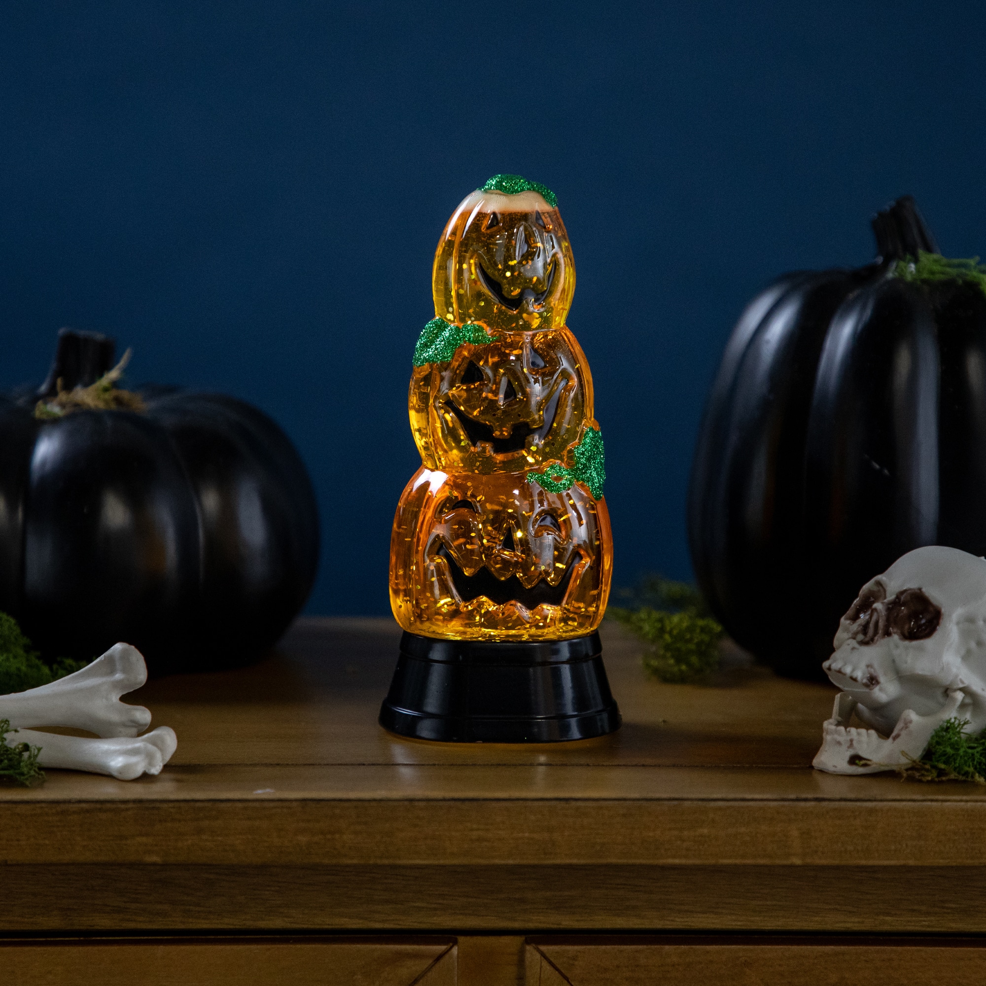 6.5&#x22; Orange LED Stacked Jack O&#x27; Lanterns Halloween Snow Globe