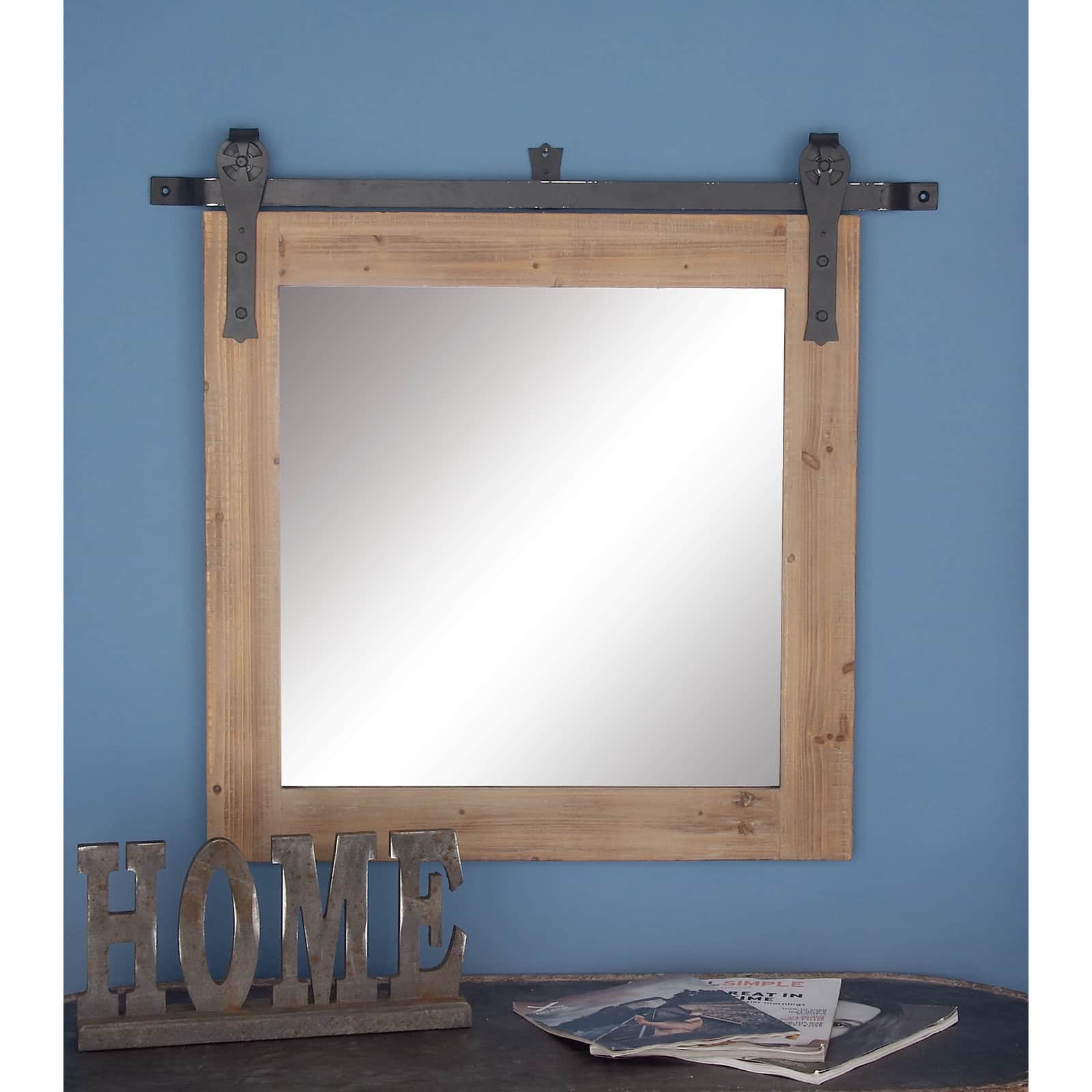 Brown Industrial Wood Wall Mirror