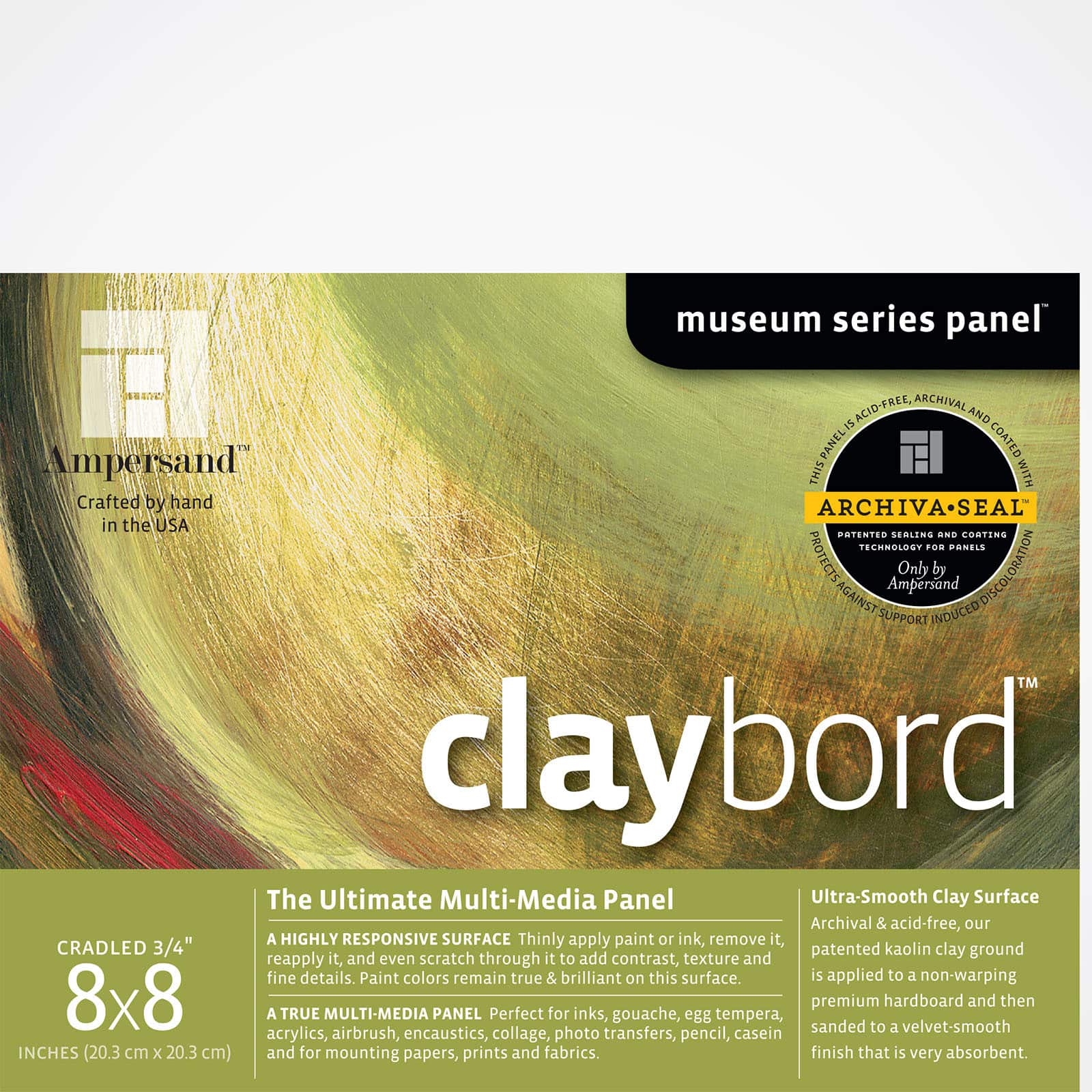 Ampersand&#x2122; Claybord&#x2122; Museum Series Cradled 3/4&#x22; Multi-Media Panel