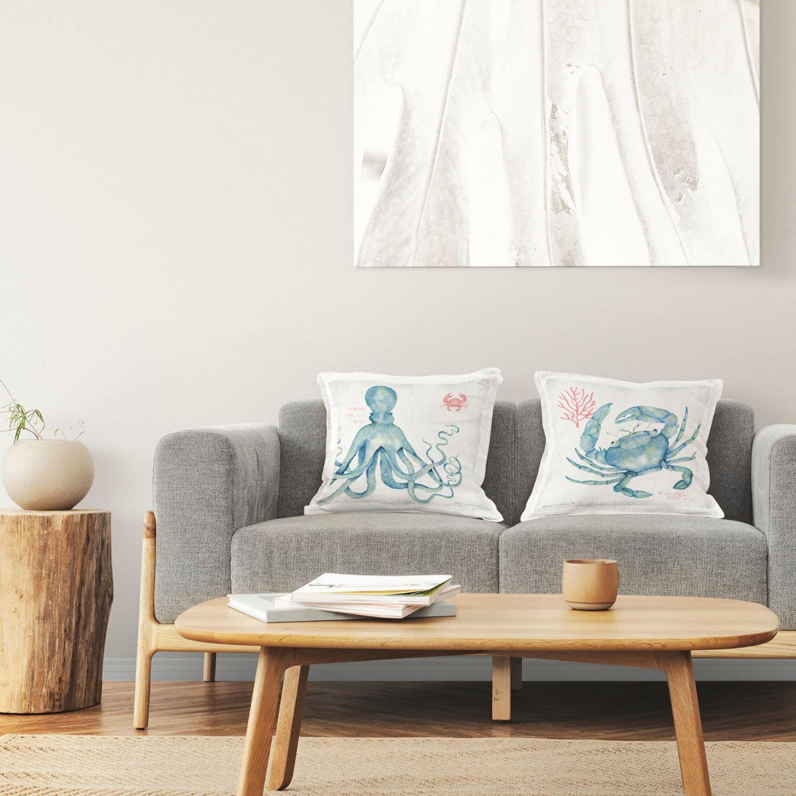 Stupell Industries Blue Aquatic Animals Ocean Botanicals Phrase 2 Pillow Set, 18" x 18"