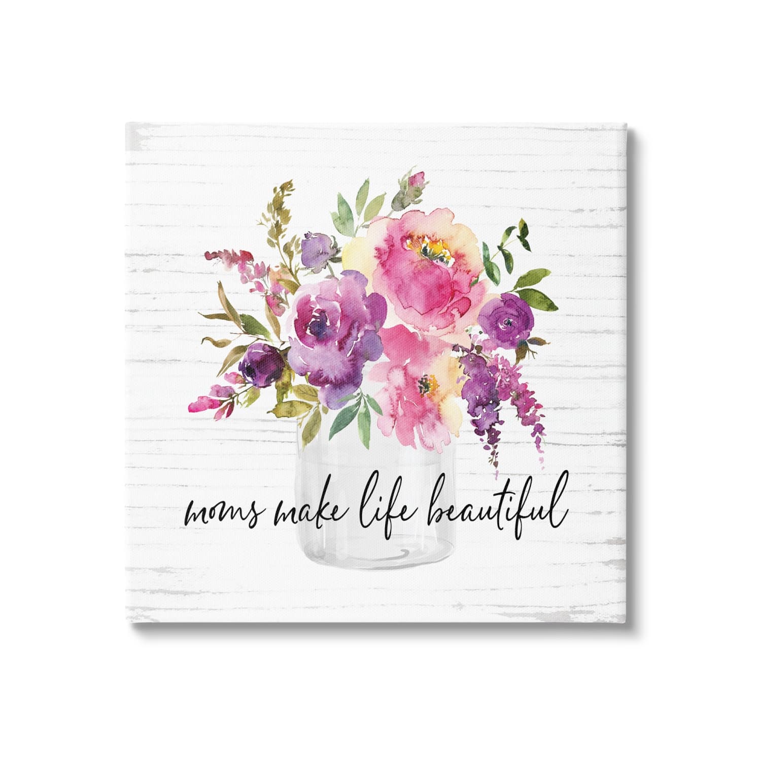 Stupell Industries Mom's Make Life Beautiful Watercolor Flower Bouquet Canvas Wall Art