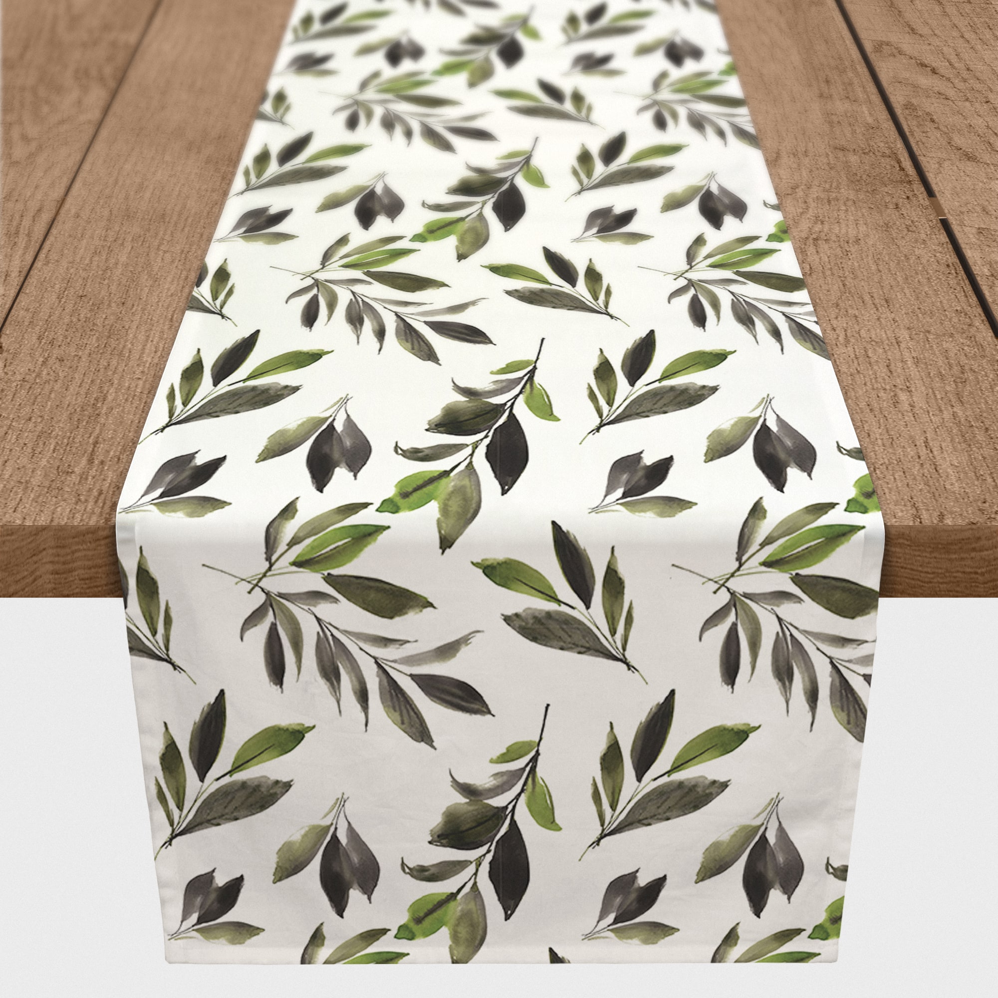 Watercolor Leaves Pattern 16&#x22; x 72&#x22; Cotton Twill Runner