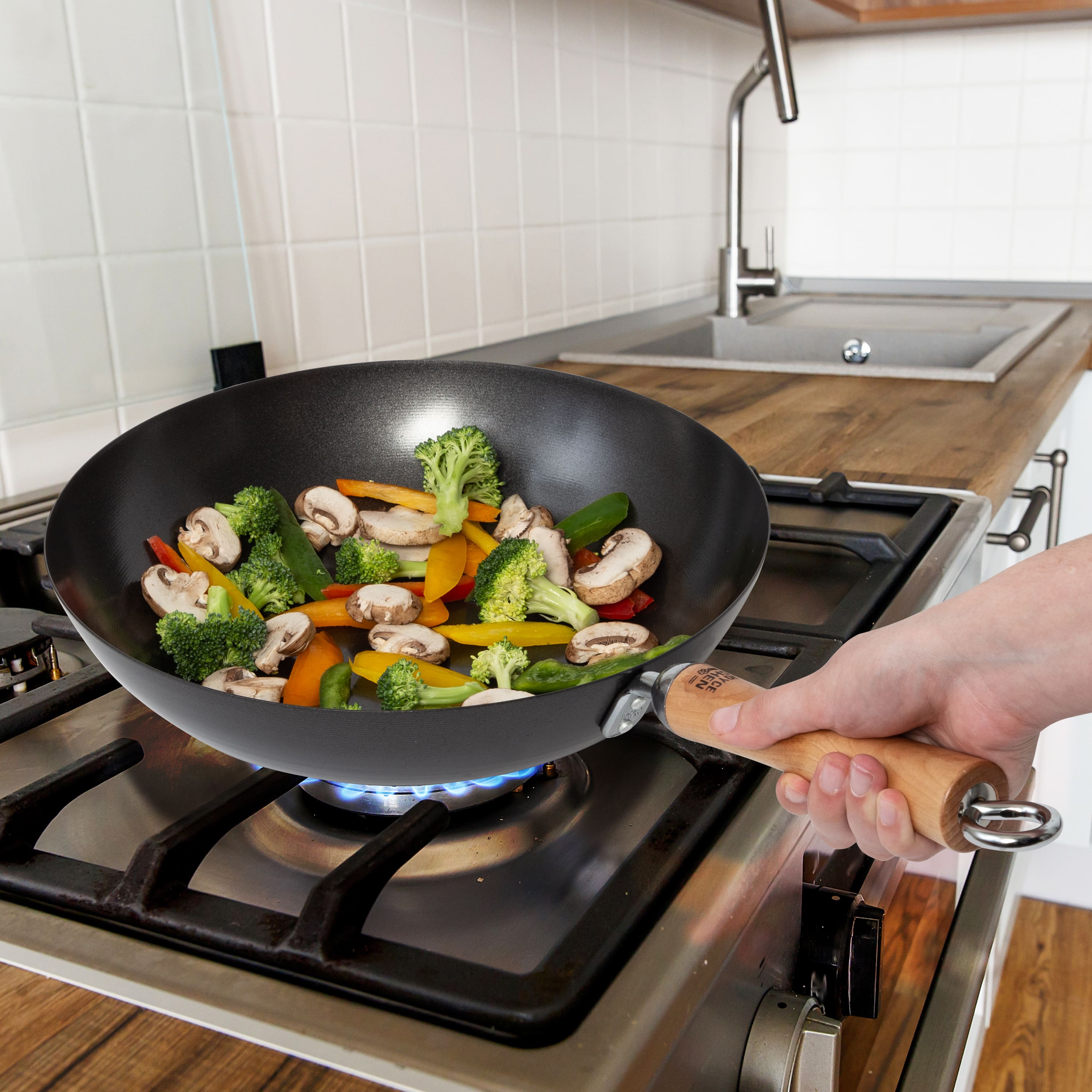 Joyce Chen 12&#x22; Carbon Steel Nonstick Stir Fry Pan with Birch Handle