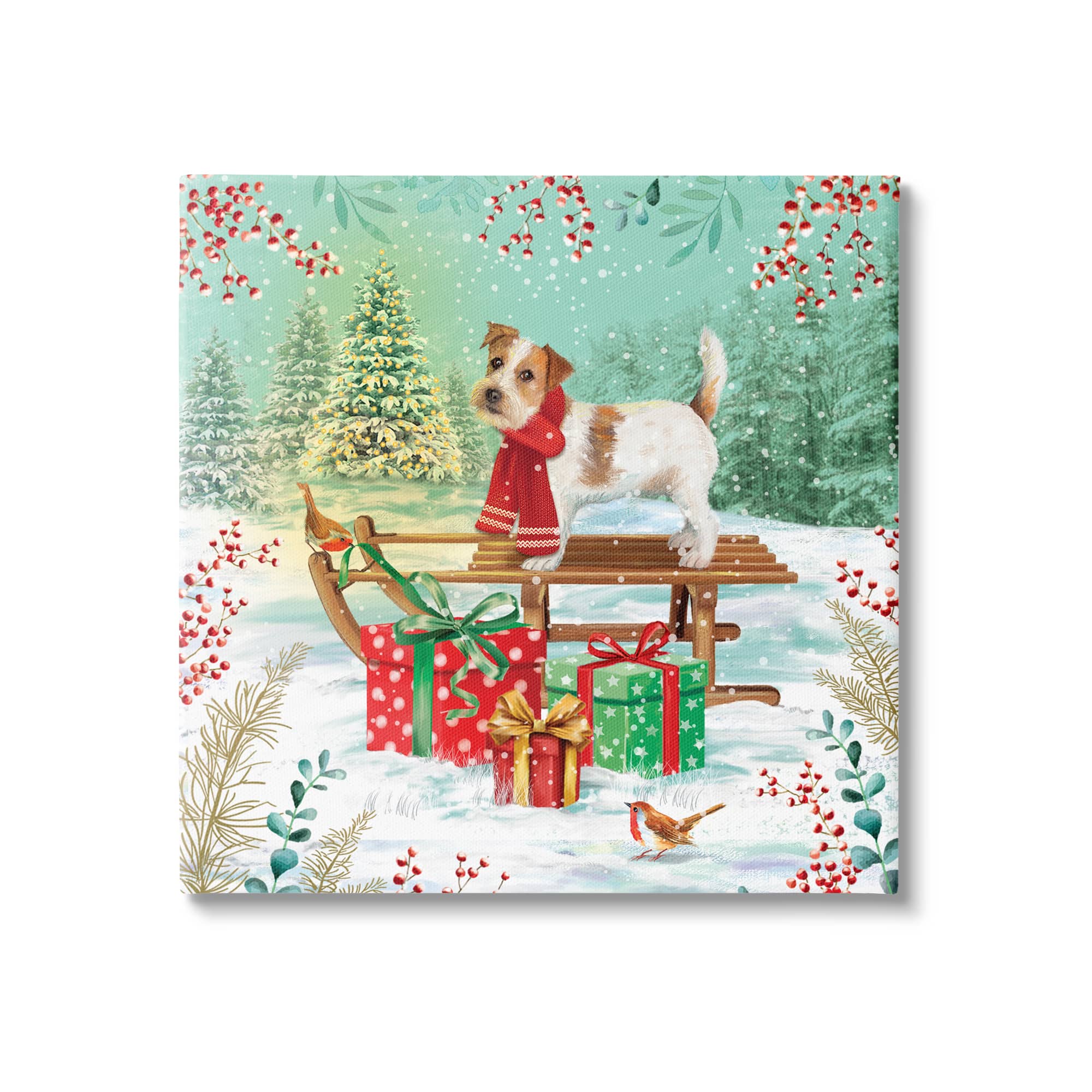 Stupell Industries Puppy On Sled Christmas Gifts Canvas Wall Art
