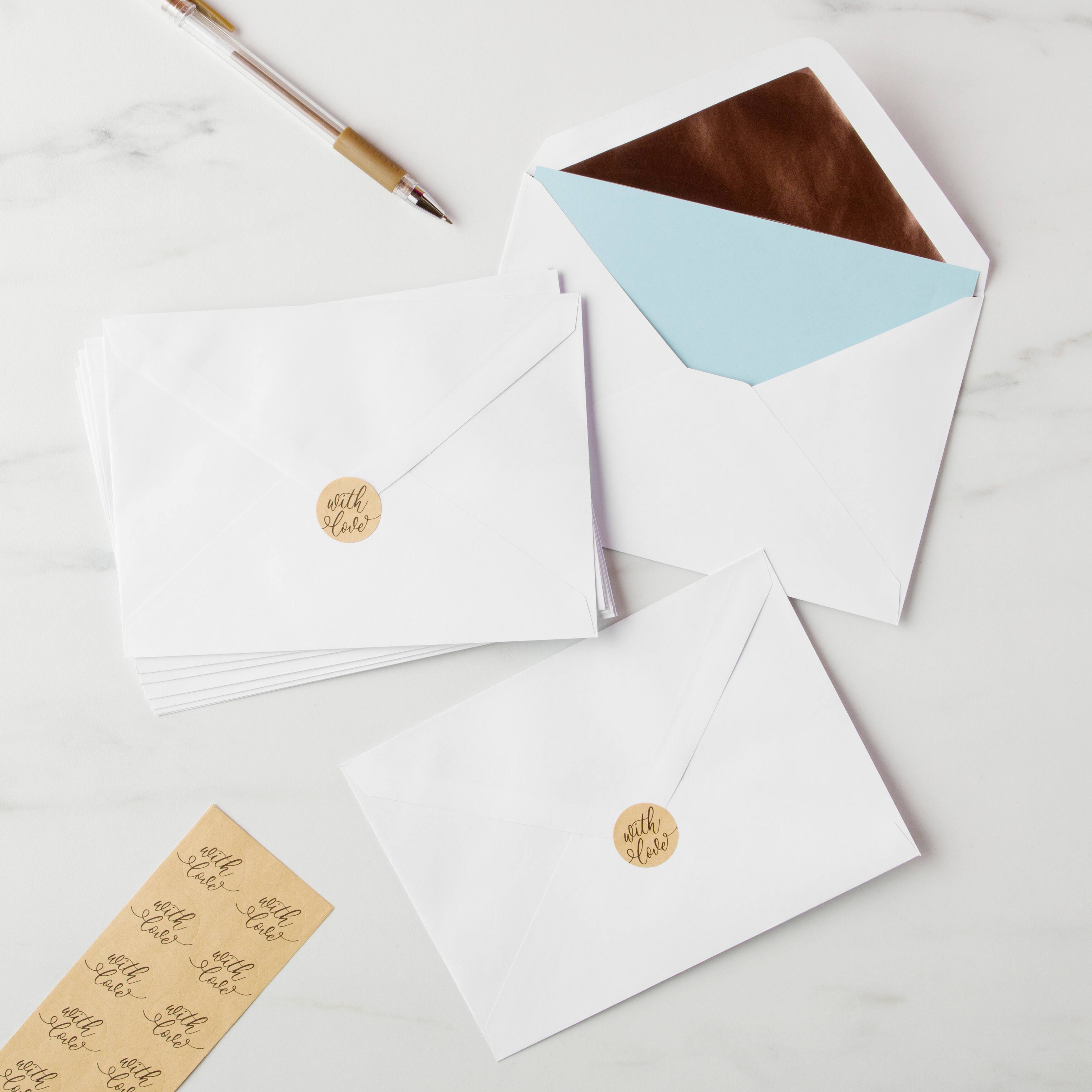 12 Packs: 10 ct. (120 total) 5.25&#x22; x 7.25&#x22; Rose Gold Foil Lined Envelopes by Recollections&#x2122;