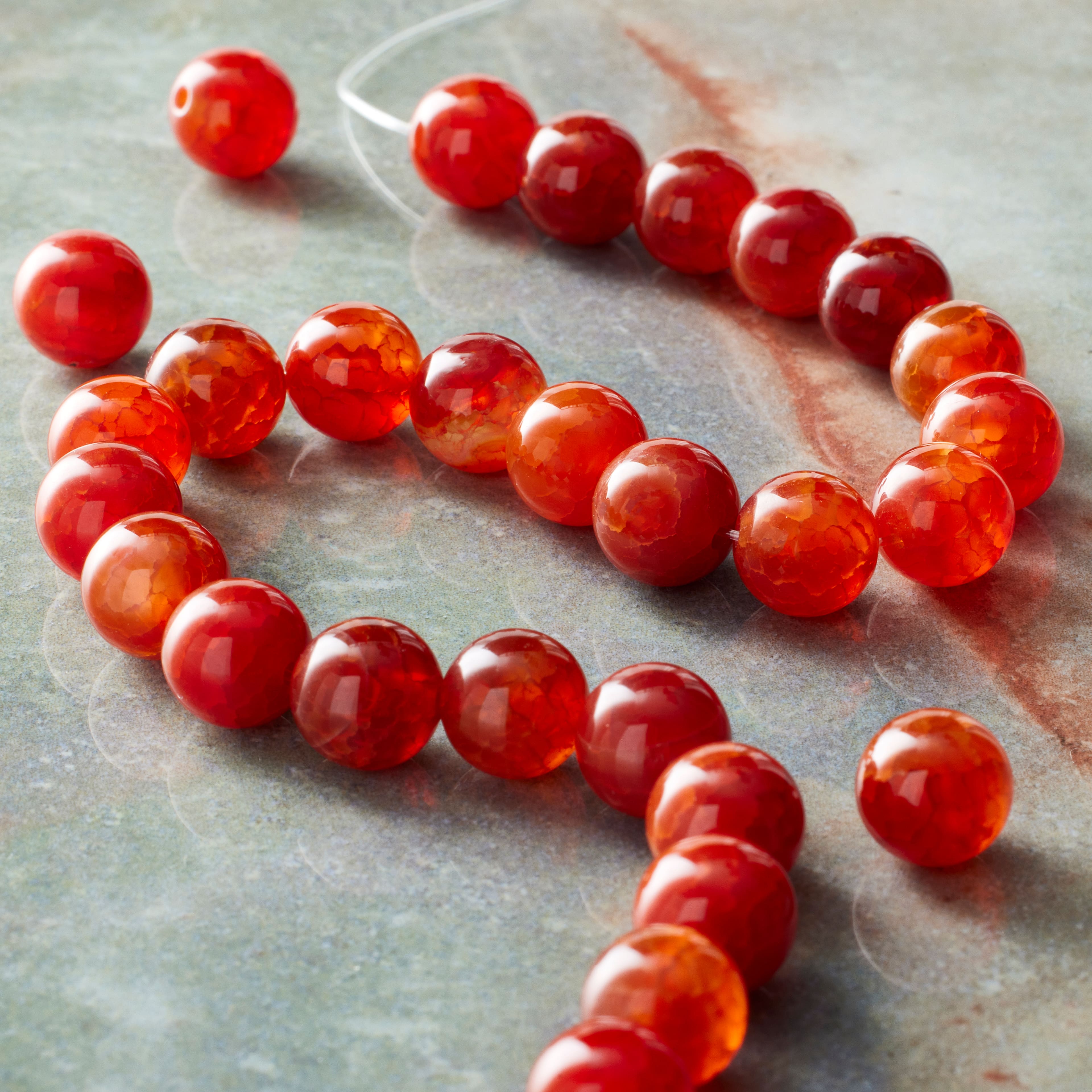12 Pack: Amber Fire Agate Round Beads by Bead Landing™