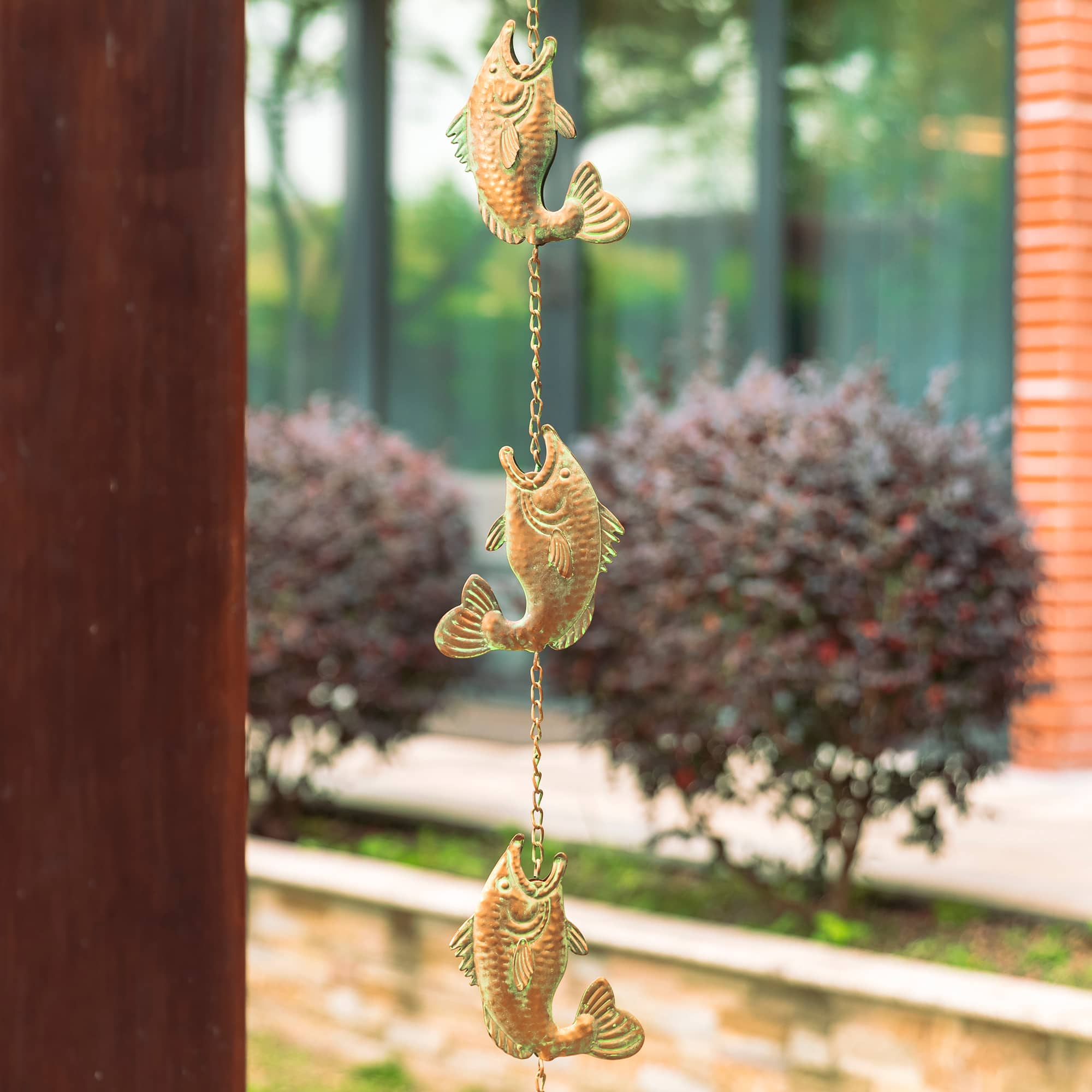 Glitzhome&#xAE; 8.5ft. Faux Copper Patina Finish Fish Shaped Rain Chain