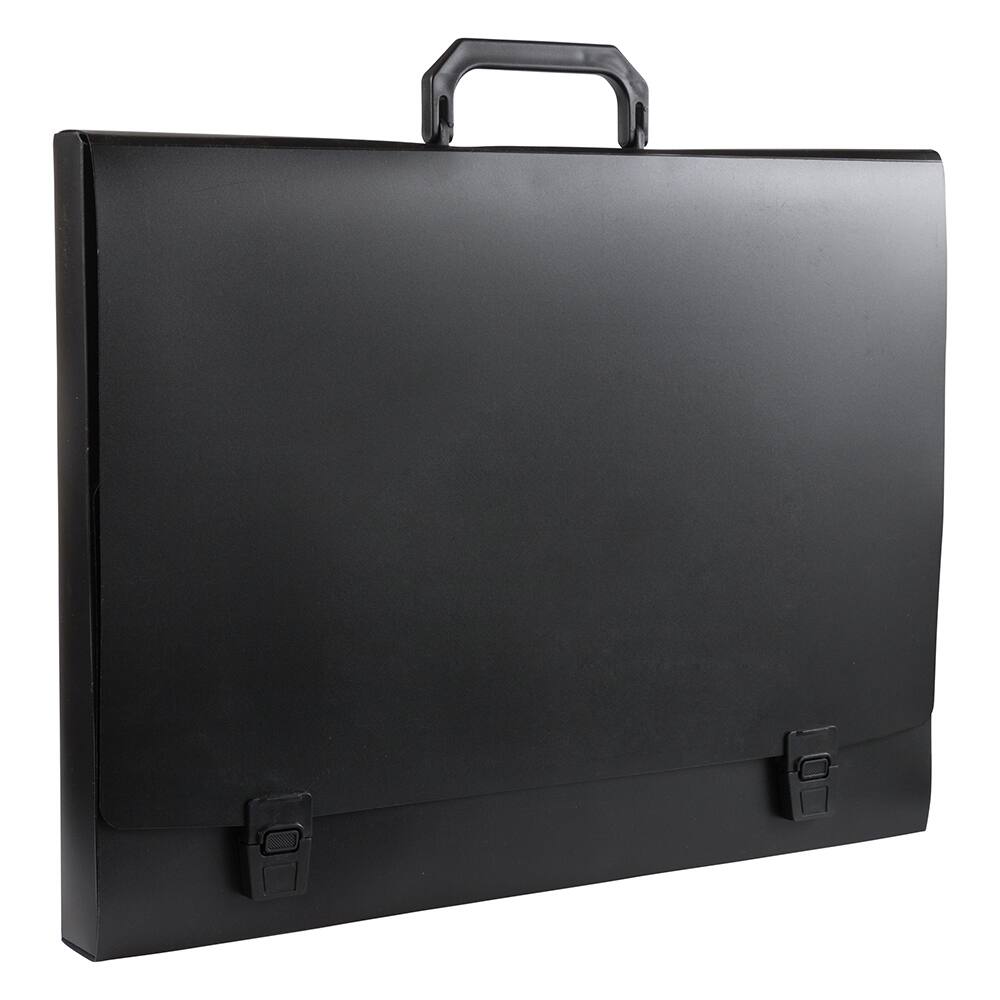 JAM Paper Black Plastic Portfolio File Carry Case with Handles