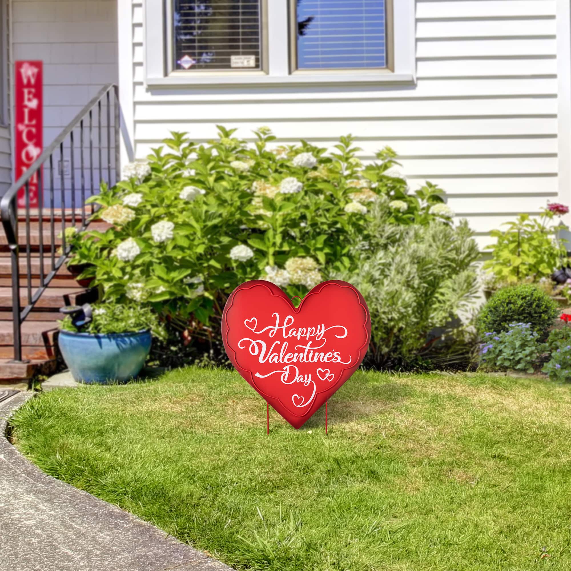 Glitzhome® 24" Metal Happy Valentine's Day Heart Yard Stake