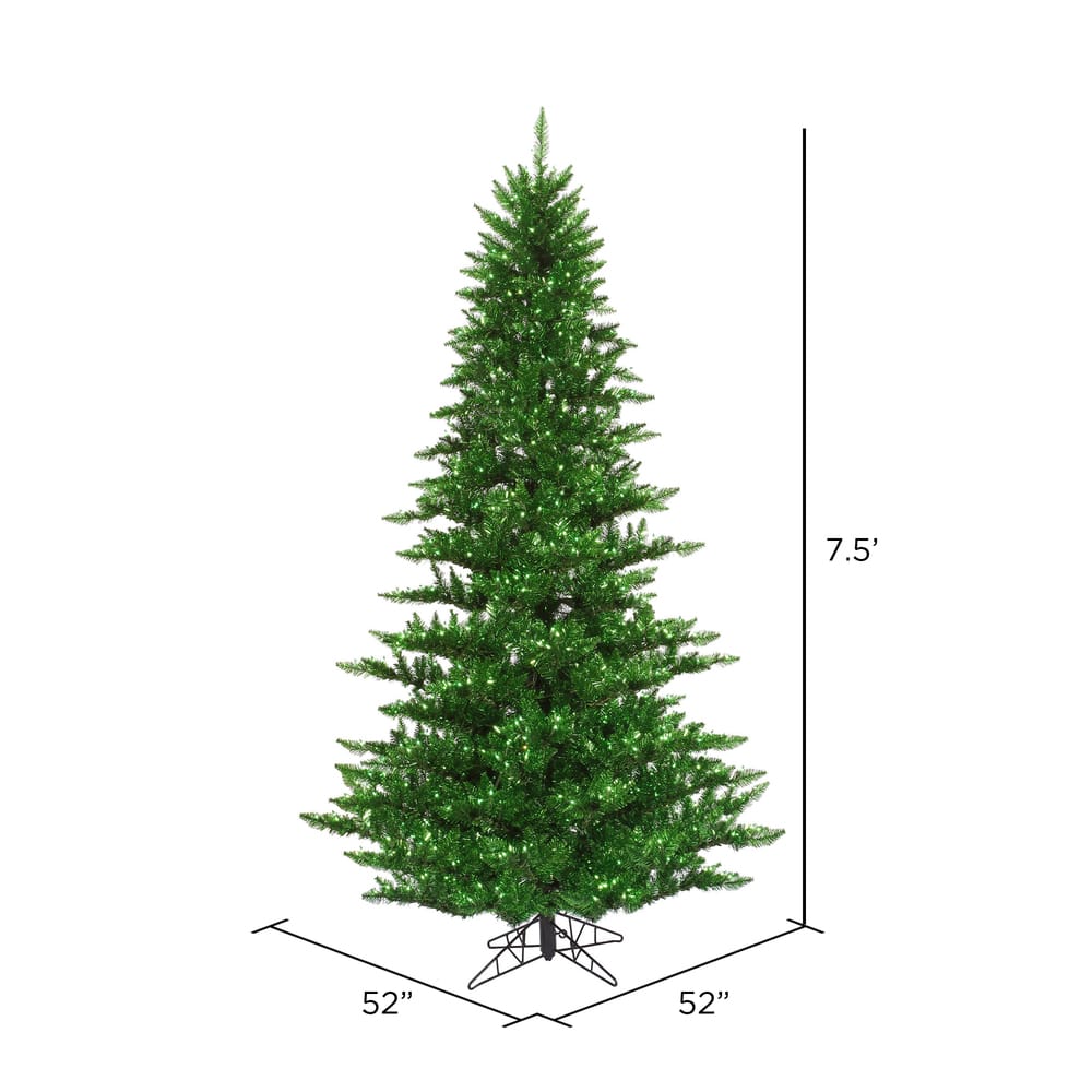 7.5ft. Pre-Lit Green Tinsel Fir Artificial Christmas Tree, Green Lights