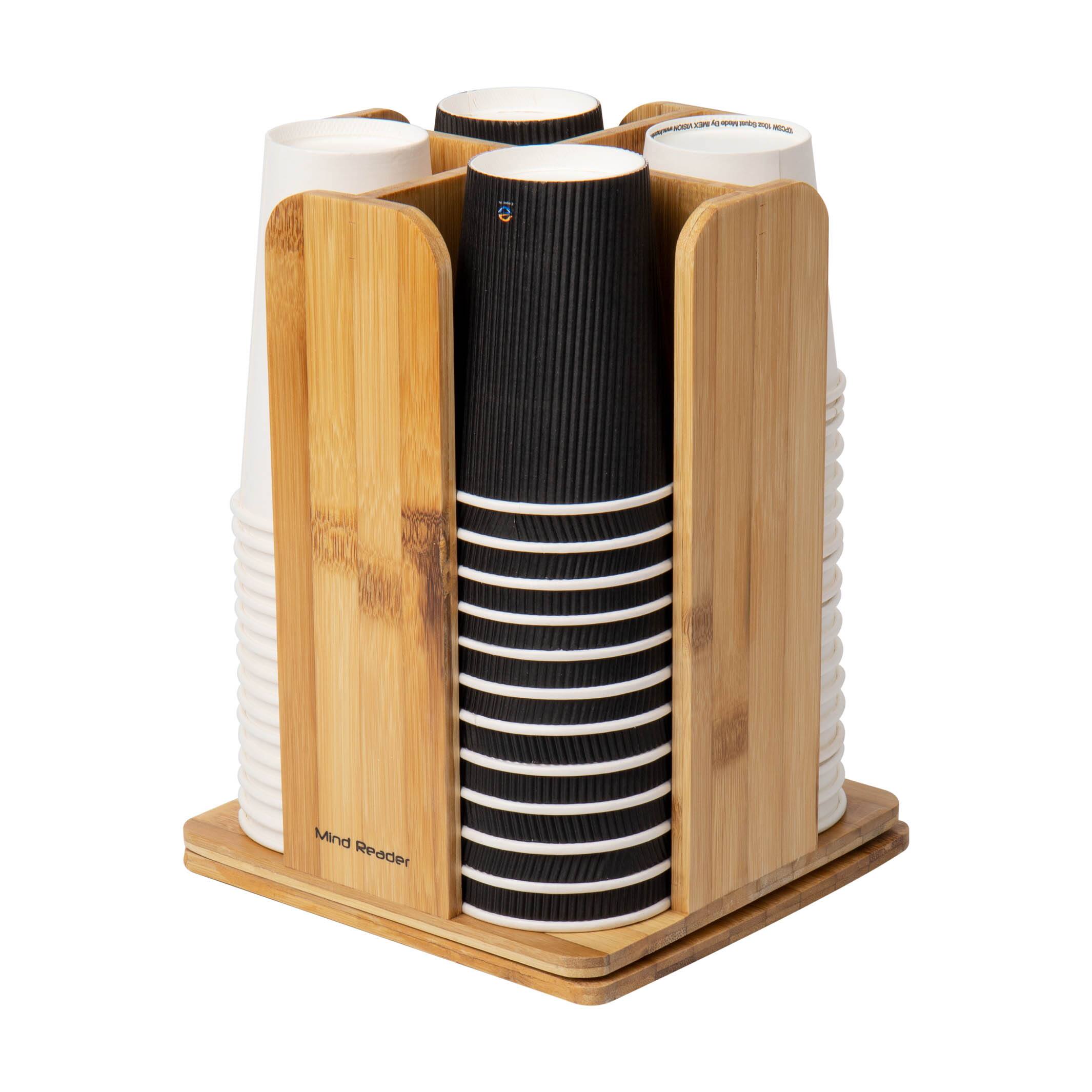 Mind Reader Brown 4-Compartment Bamboo Cup and Lid Organizer Carousel
