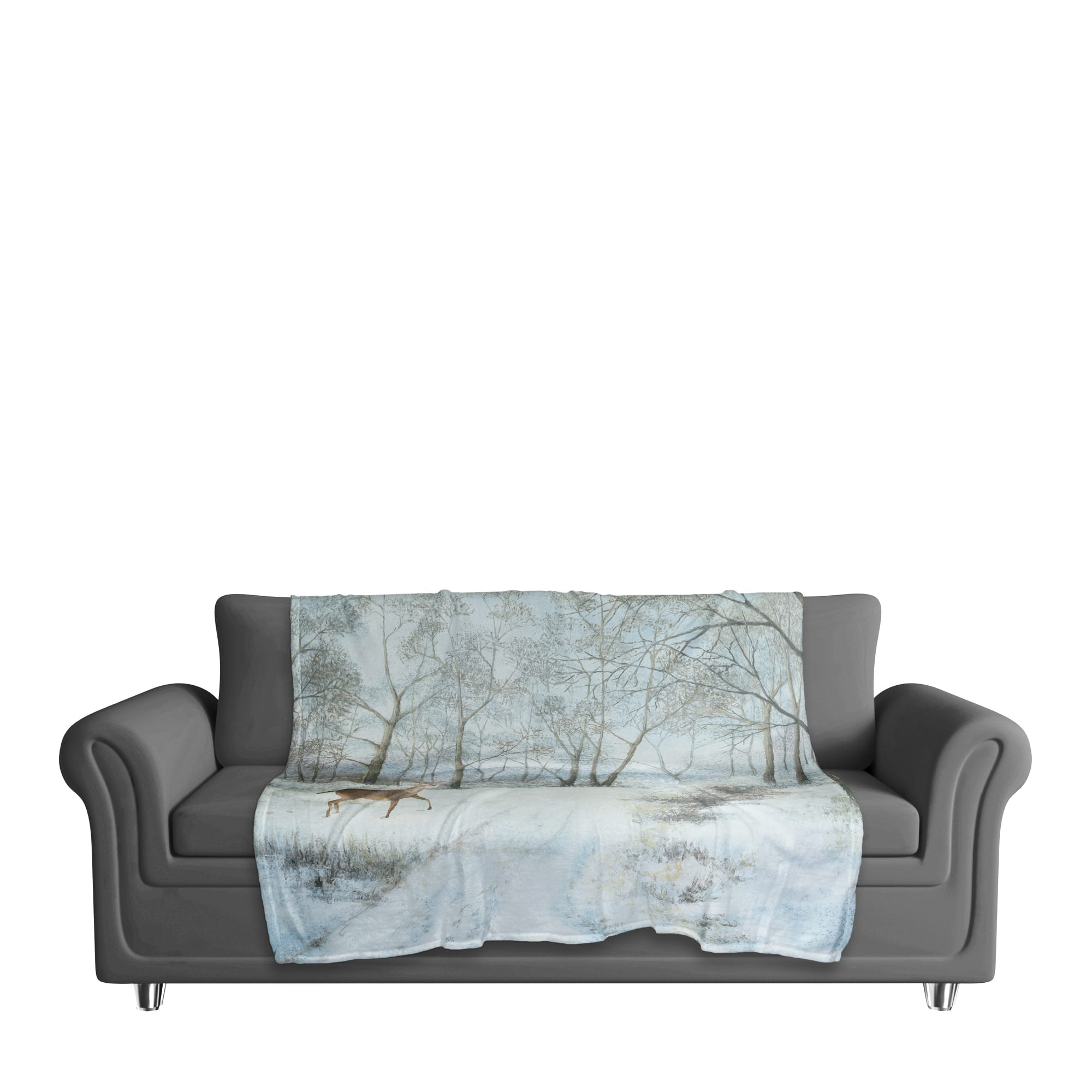 Doe Walking In The Snow 50x60 Coral Fleece Blanket