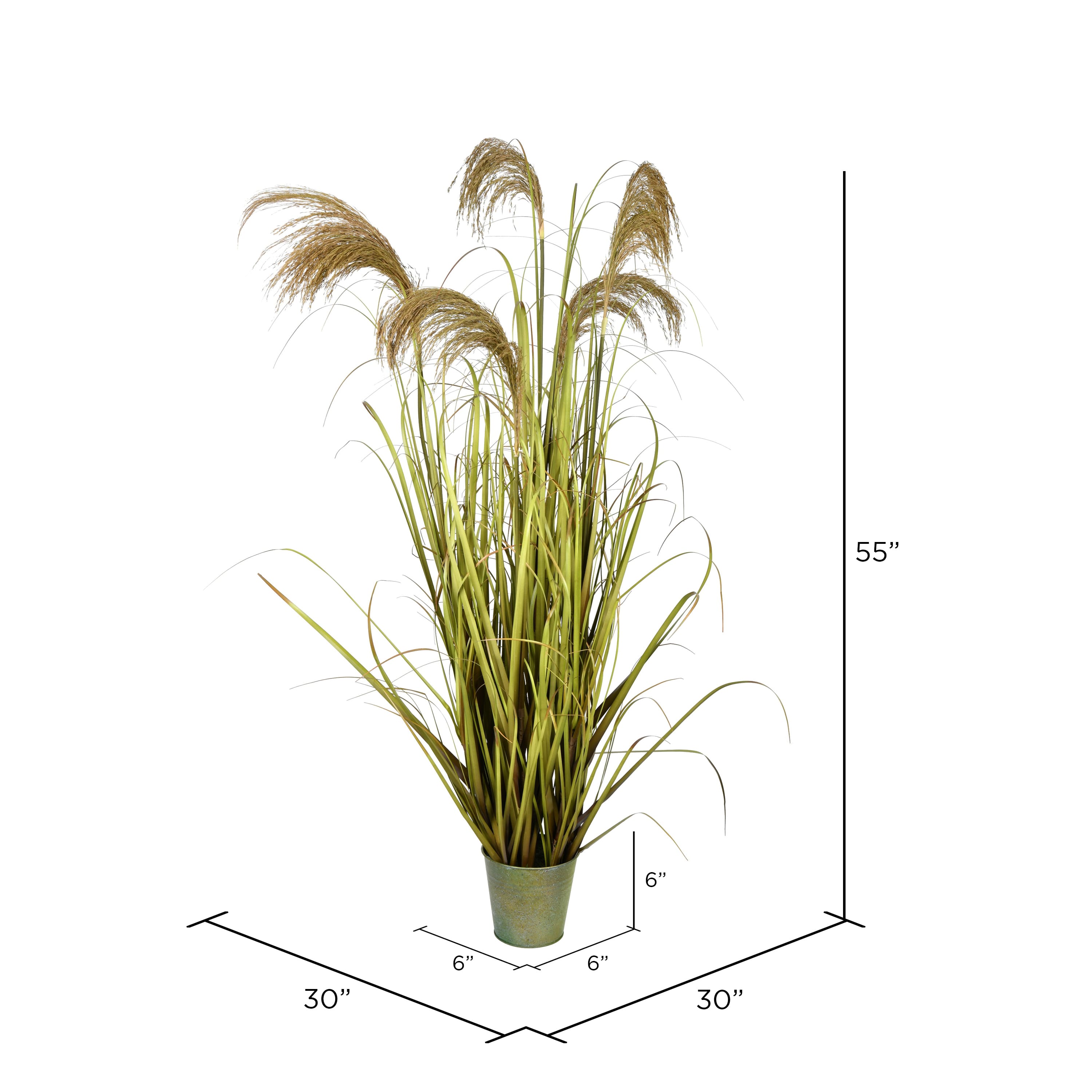 55" Artificial Green Grass & Natural Reeds in Iron Pot