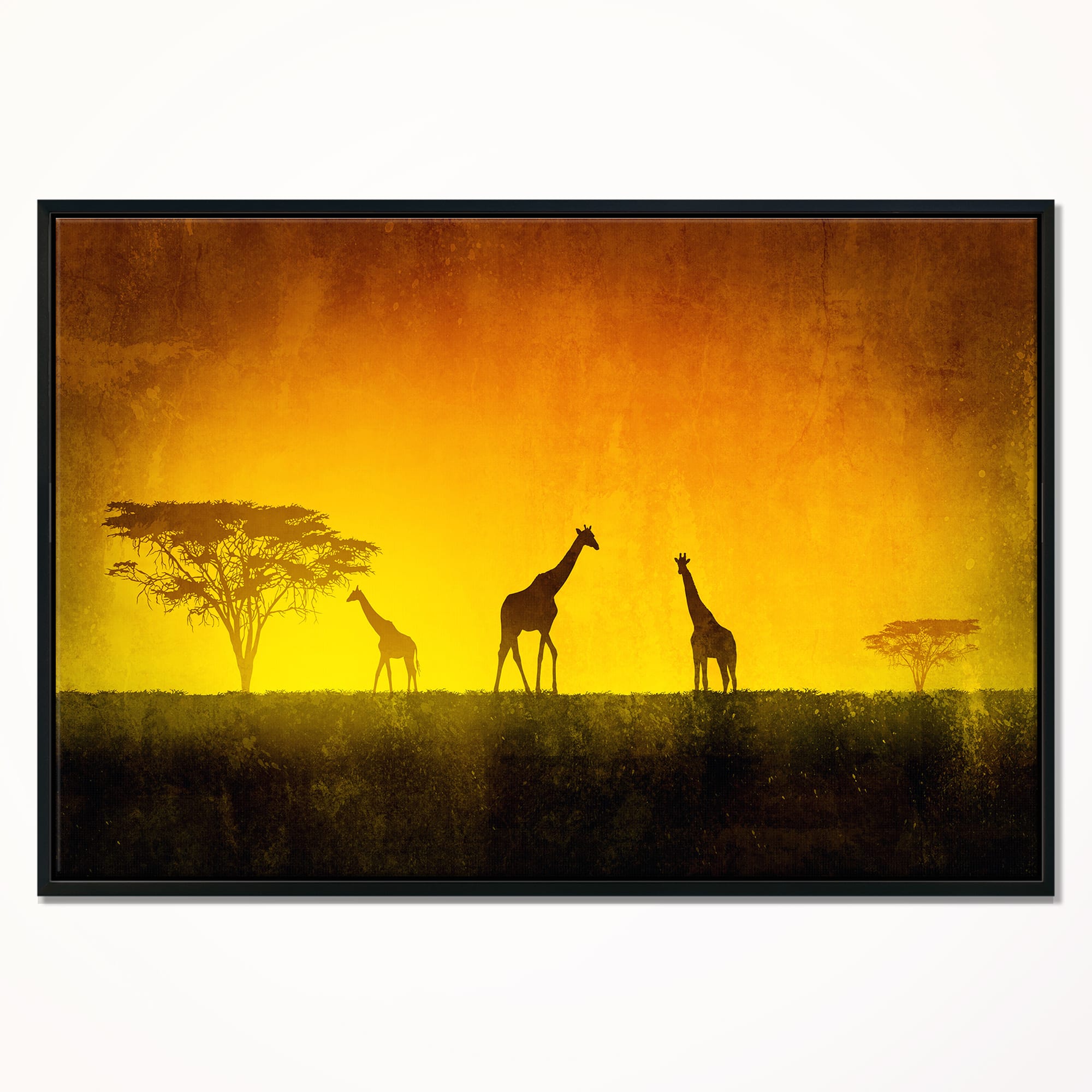 Designart - African Sunset Aura - Landscape Art Print Canvas in Black Frame