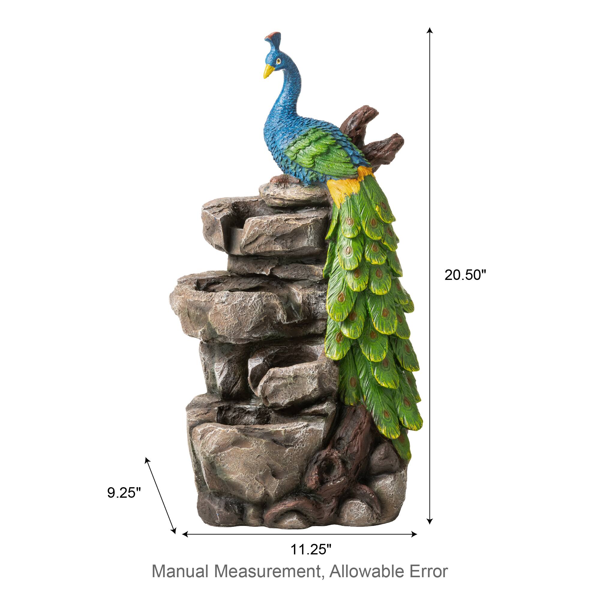 Glitzhome® 20.5" LED 4-Tier Peacock Outdoor Fountain