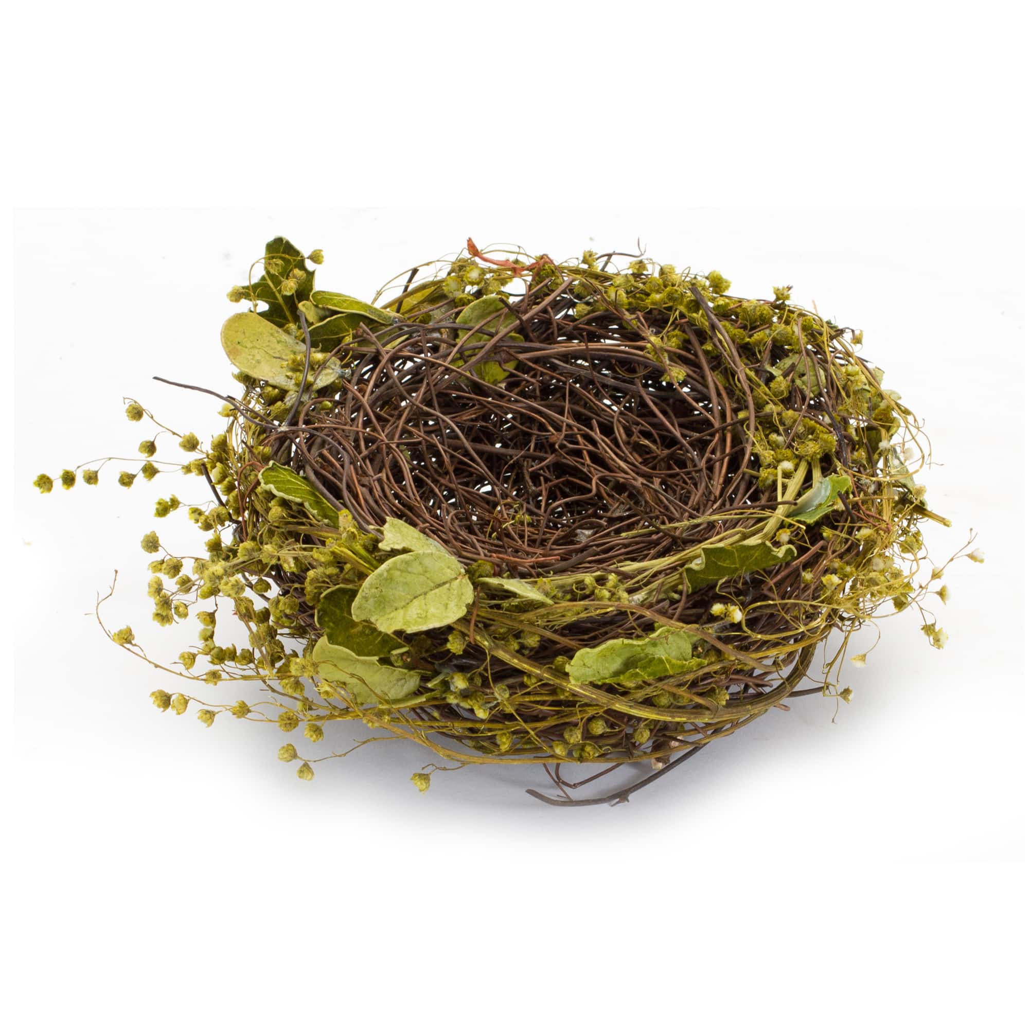 7&#x22; Natural Twig Bird Nest with Speckled Eggs Set