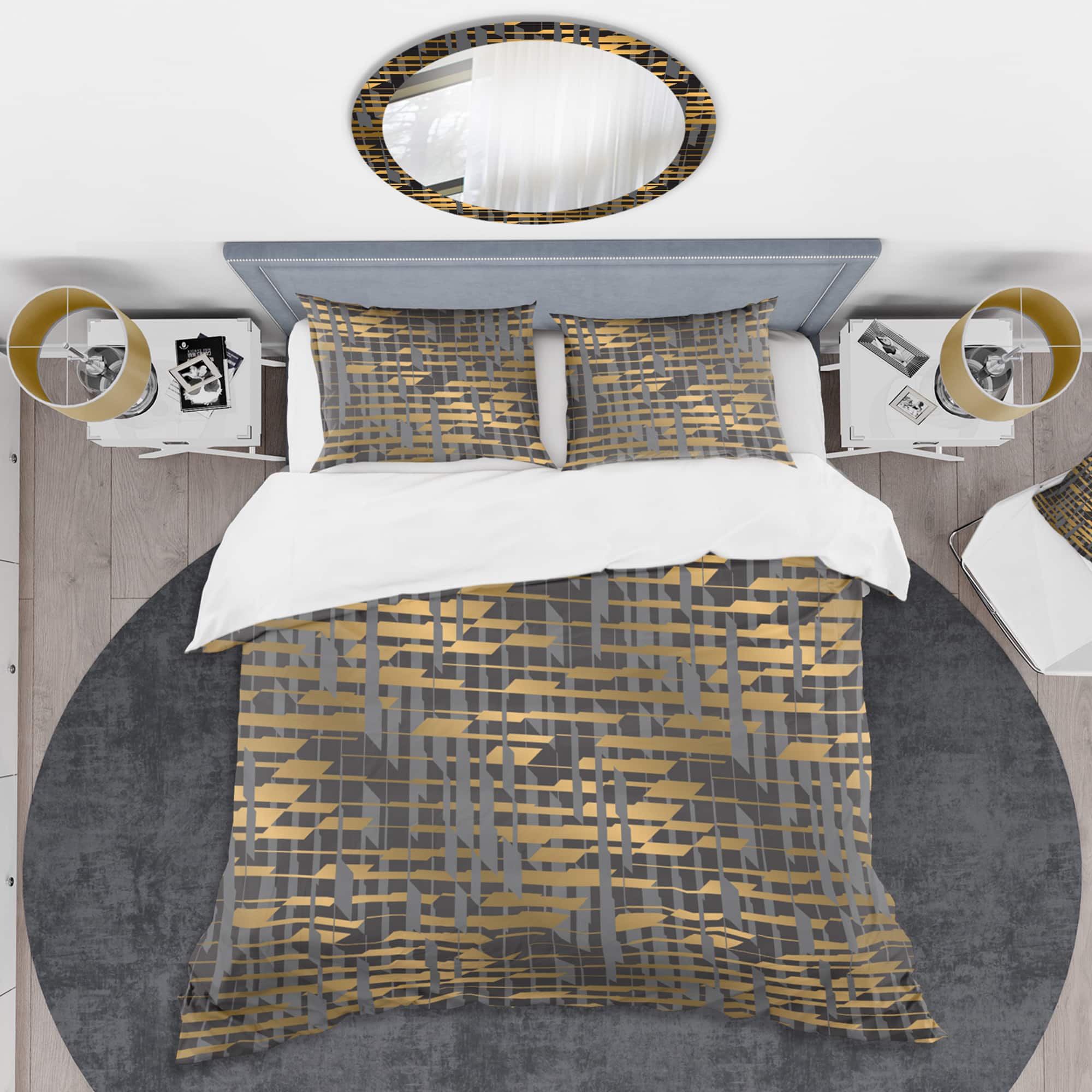 Designart &#x27;Gold Checkered Pattern I&#x27; Mid-Century Duvet Cover Set