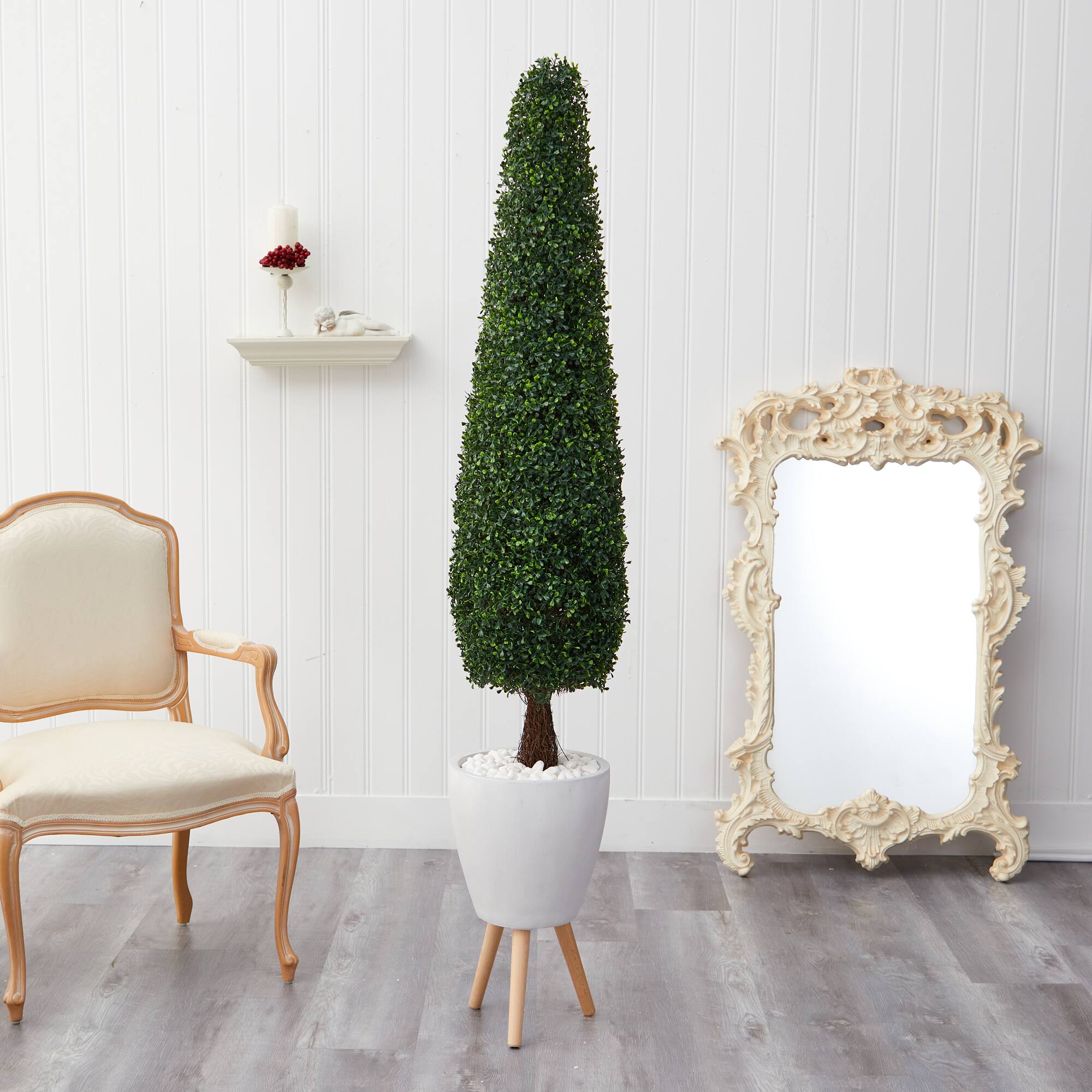 6ft. Boxwood Topiary in White Planter with Stand