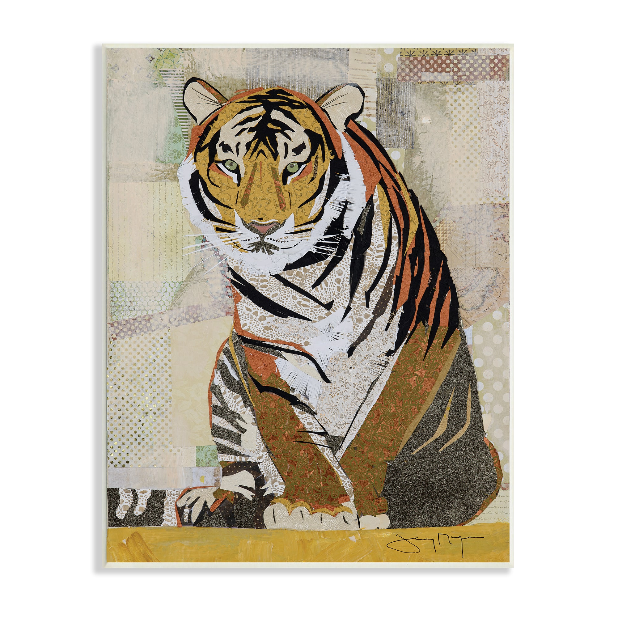 Stupell Industries Resting Jungle Tiger over Abstract Patterns Wall Plaque