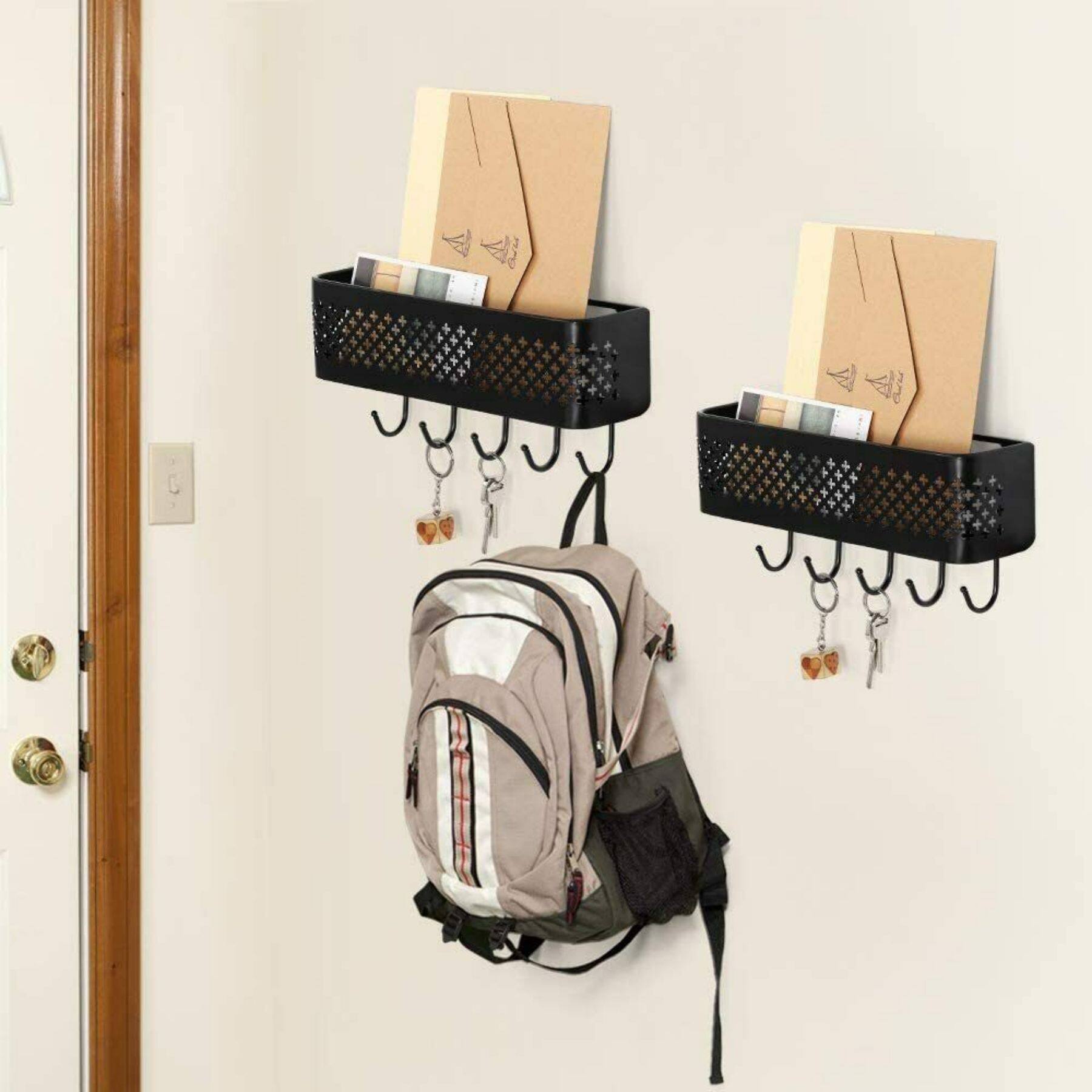 NEX&#x2122; Black Wall Mount Mail Sorter &#x26; 5 Hook Key Organizer, 2ct.