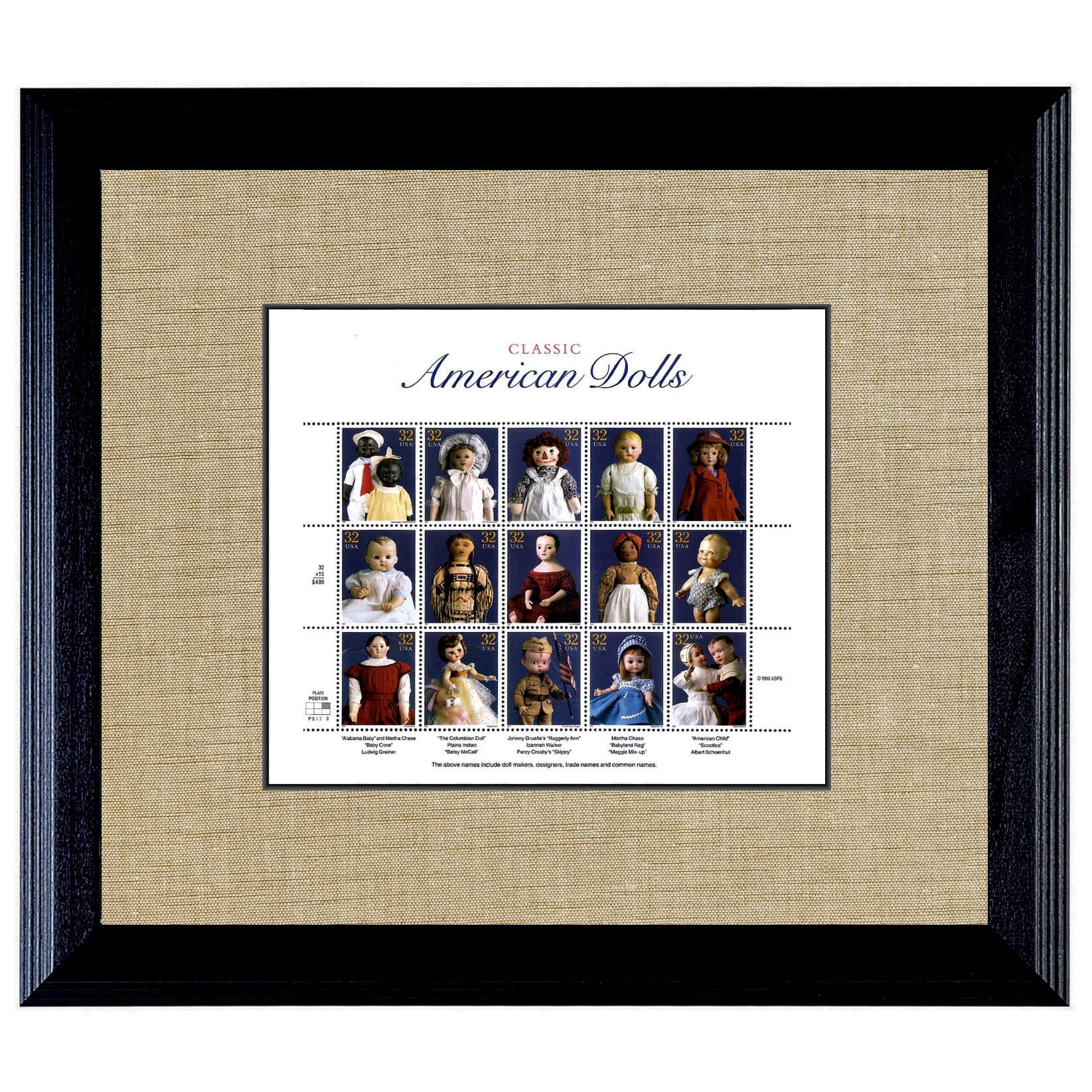 American Dolls Stamp Sheet in 16&#x22; x 14&#x22; Wood Frame