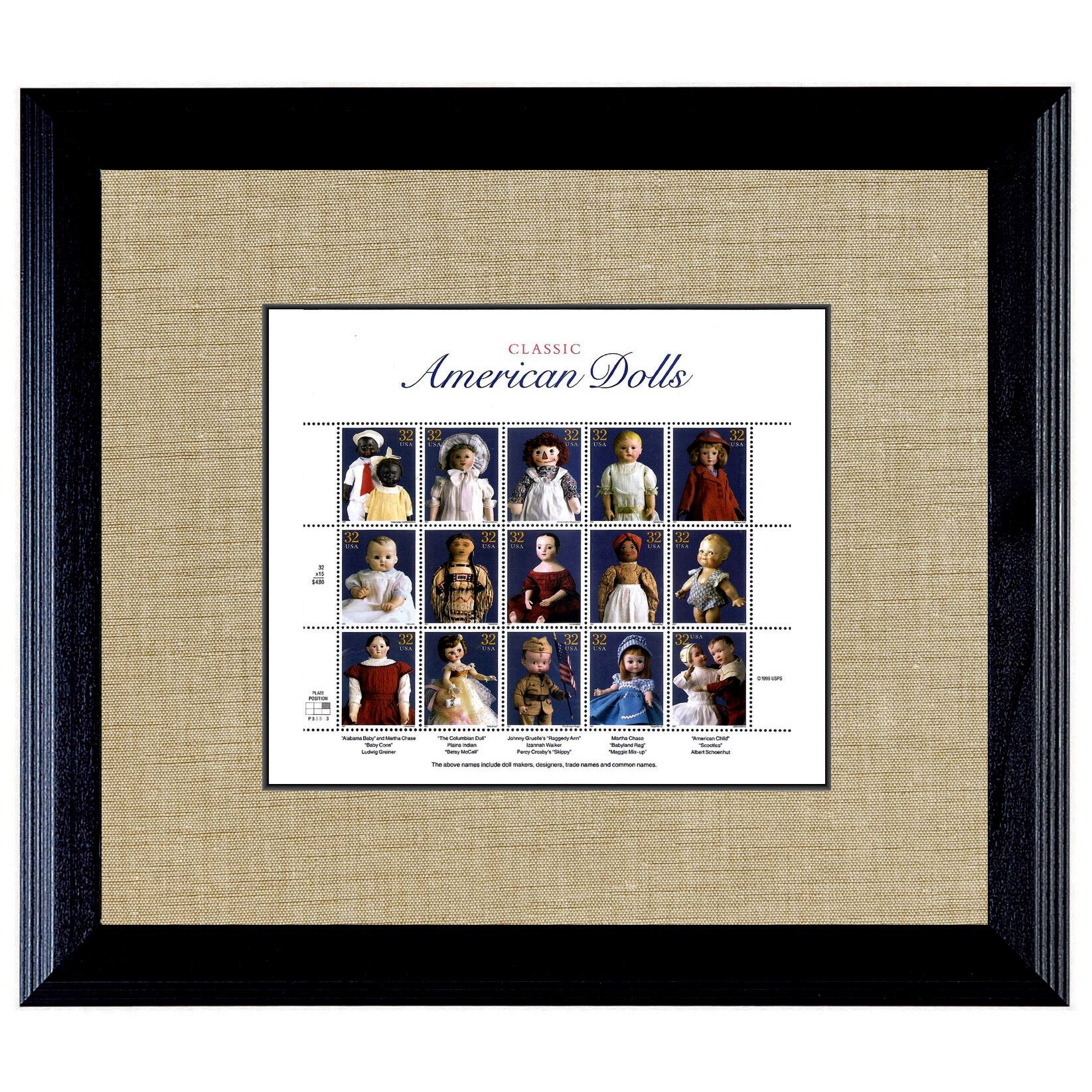American Dolls Stamp Sheet in 16" x 14" Wood Frame