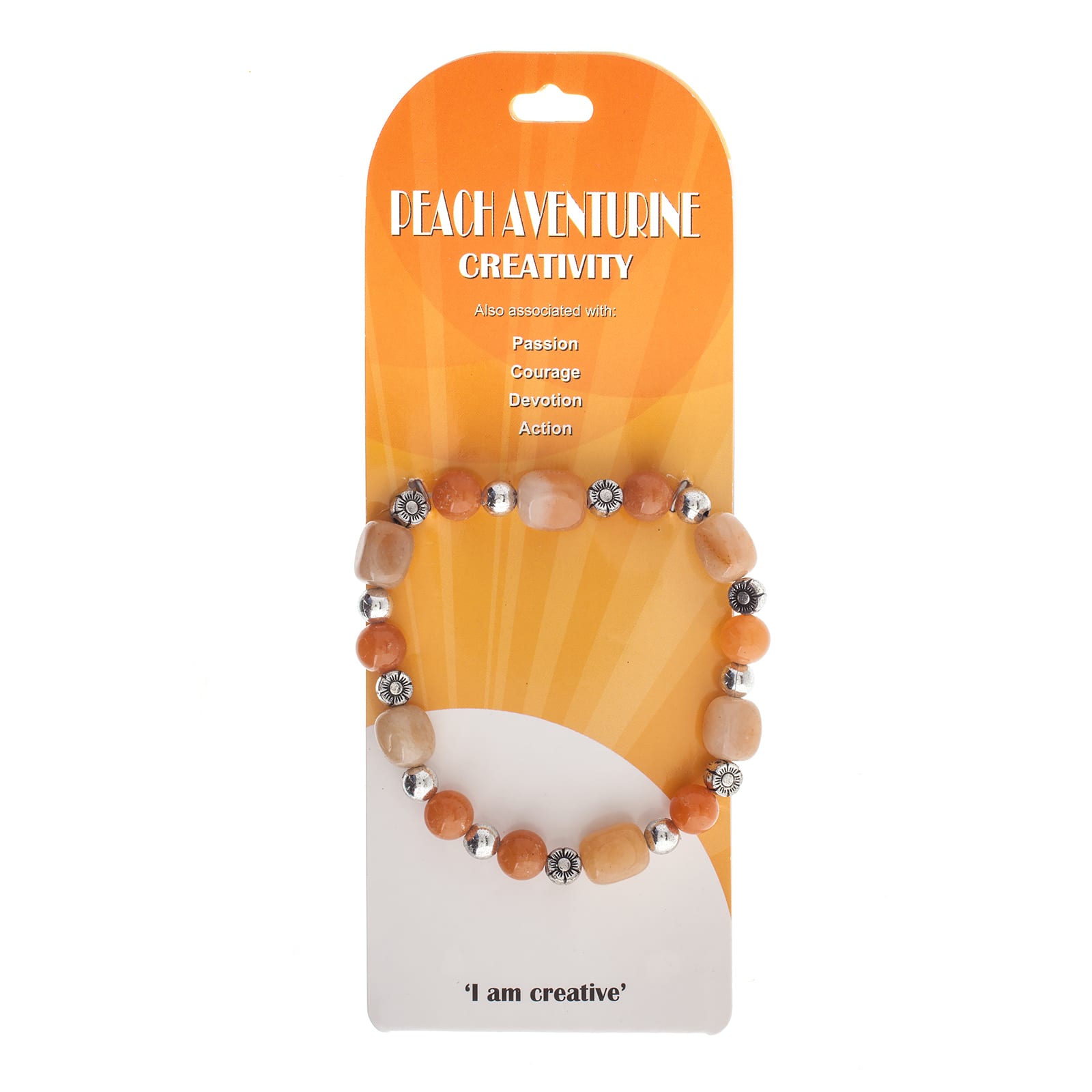 John Bead Peach Aventurine & Flower Bead Stretch Bracelet