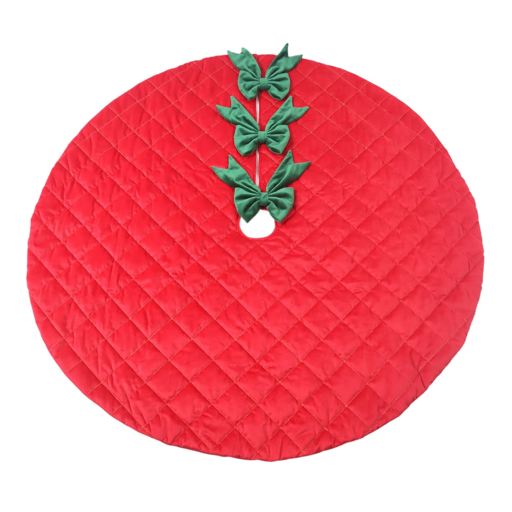4ft. Red Quilted Tree Skirt with Green Bows by Ashland&#xAE;