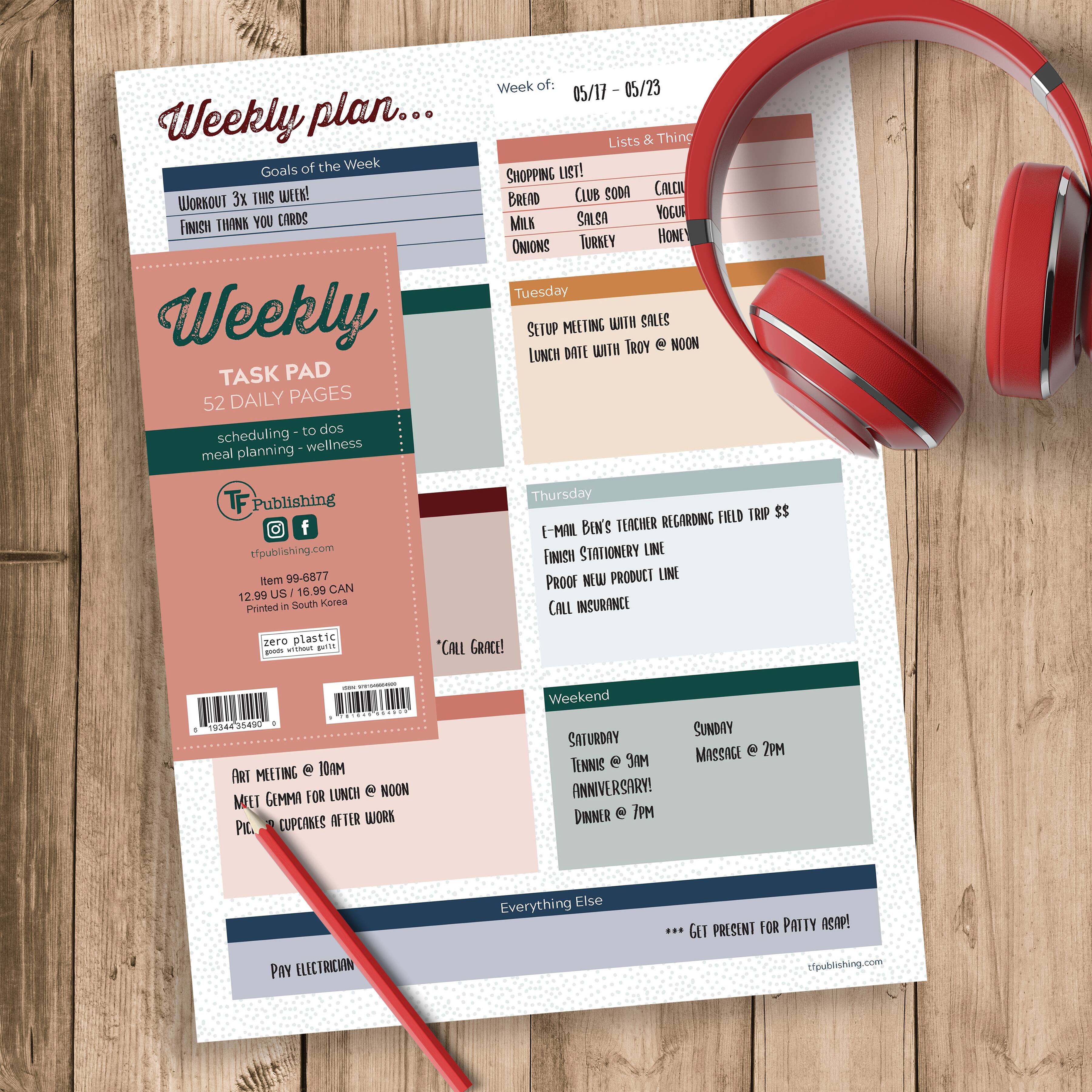 TF Publishing Boho Design Large Weekly Task Planner Desk Pad