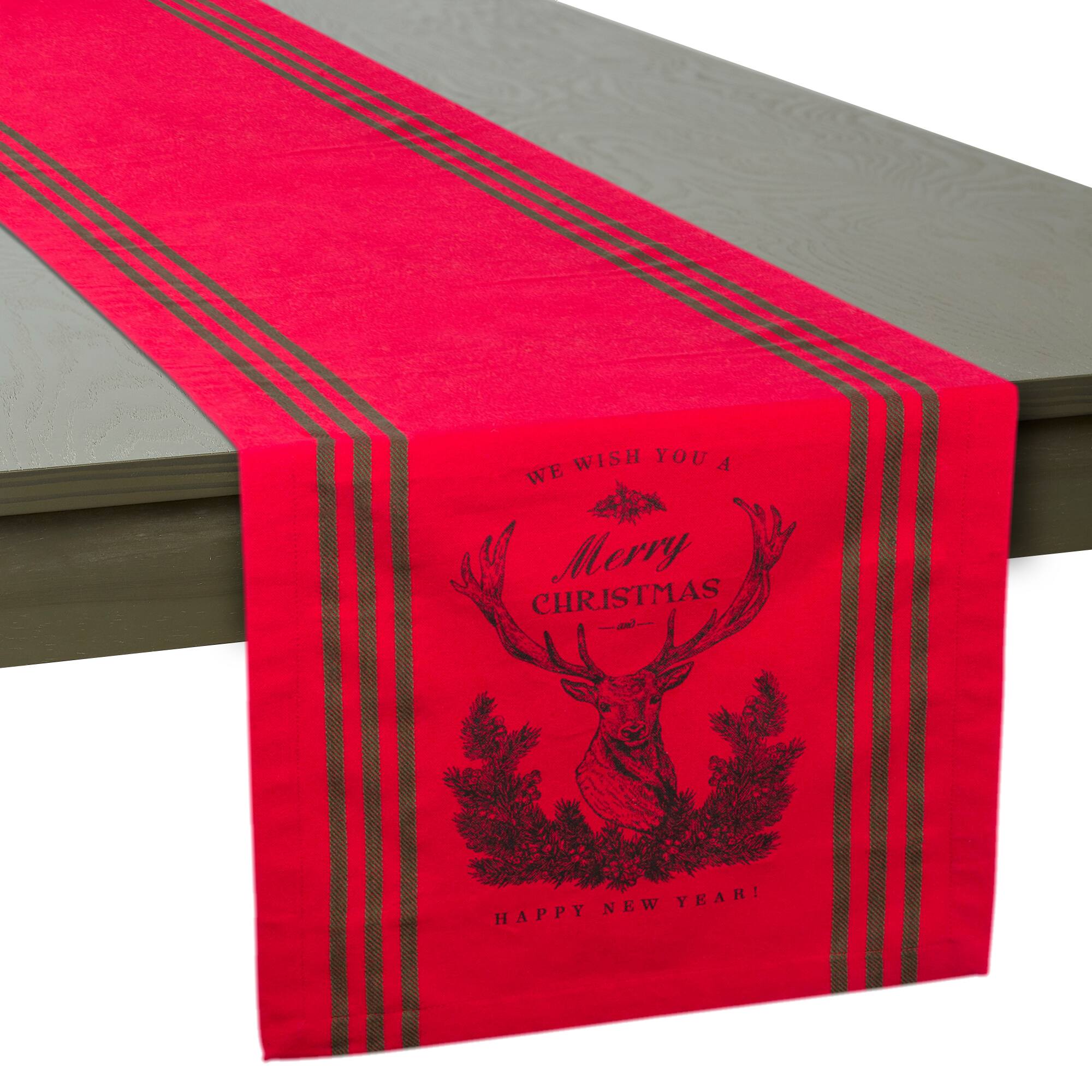 DII&#xAE; 108&#x22; Red Stag Christmas Print Table Runner