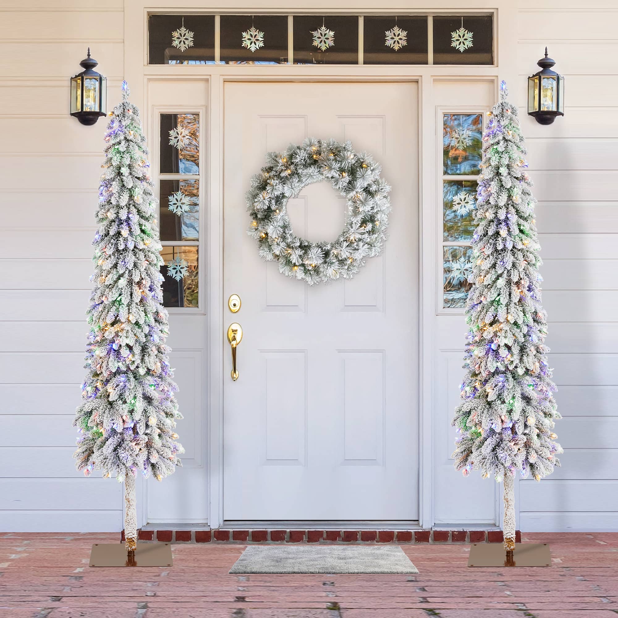 Glitzhome® 7.5ft Pre-Lit Flocked Artificial Christmas Tree, Warm White Lights