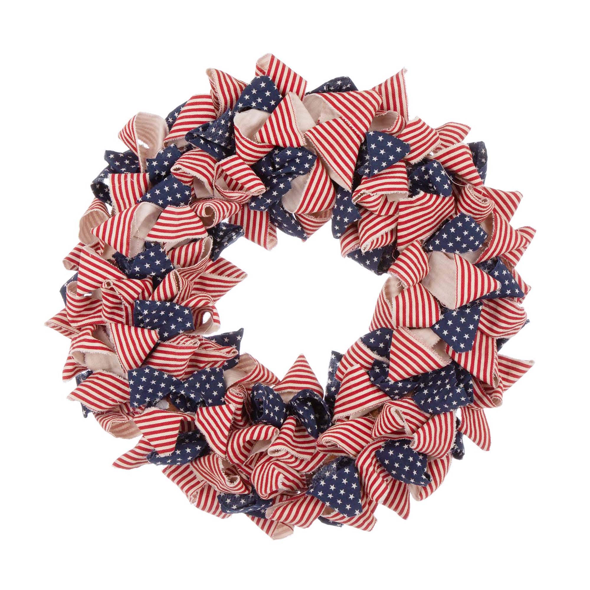 Glitzhome&#xAE; 18.9&#x22; Fabric Stripes &#x26; Stars Wreath