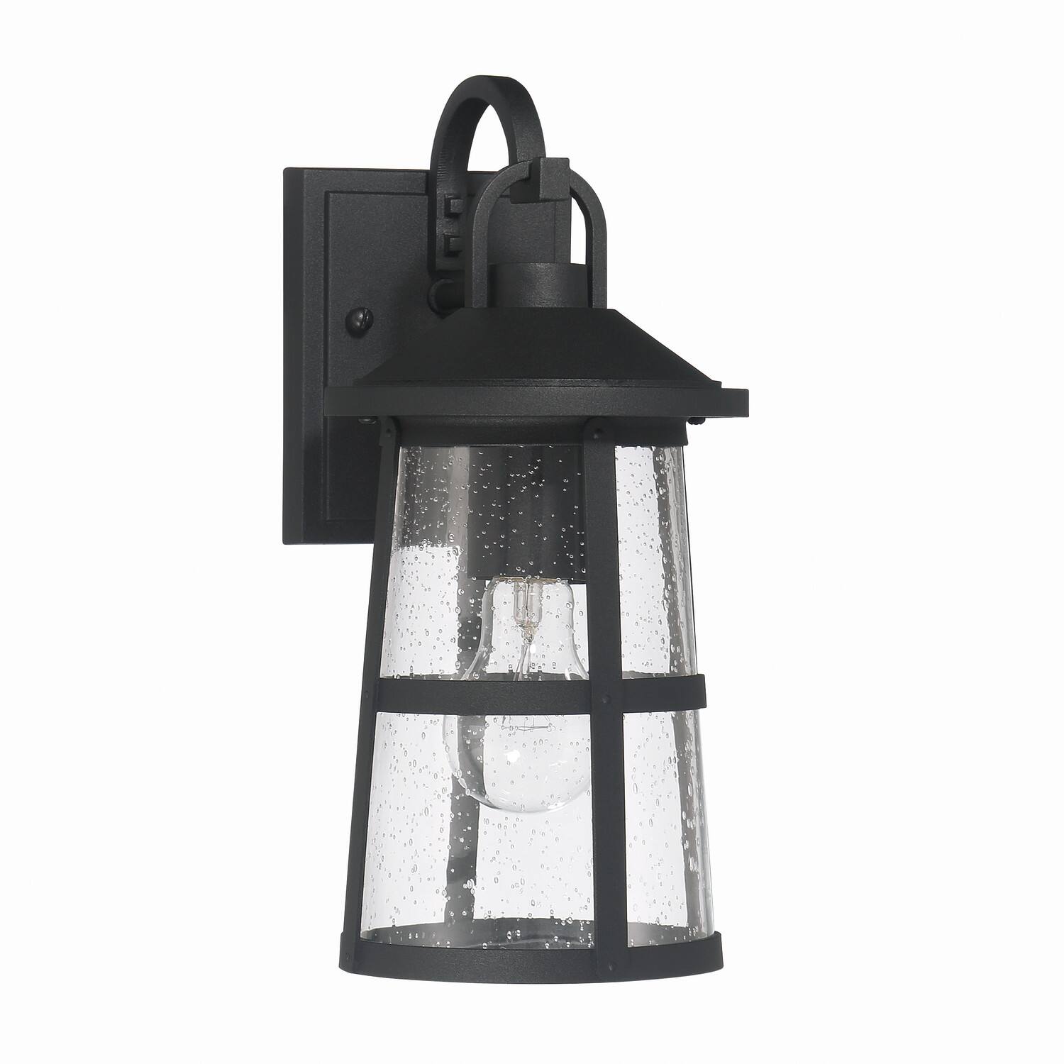 Hello Honey® Nantucket Matte Black Coastal Metal & Glass Wall Mounted Outdoor Lantern Light