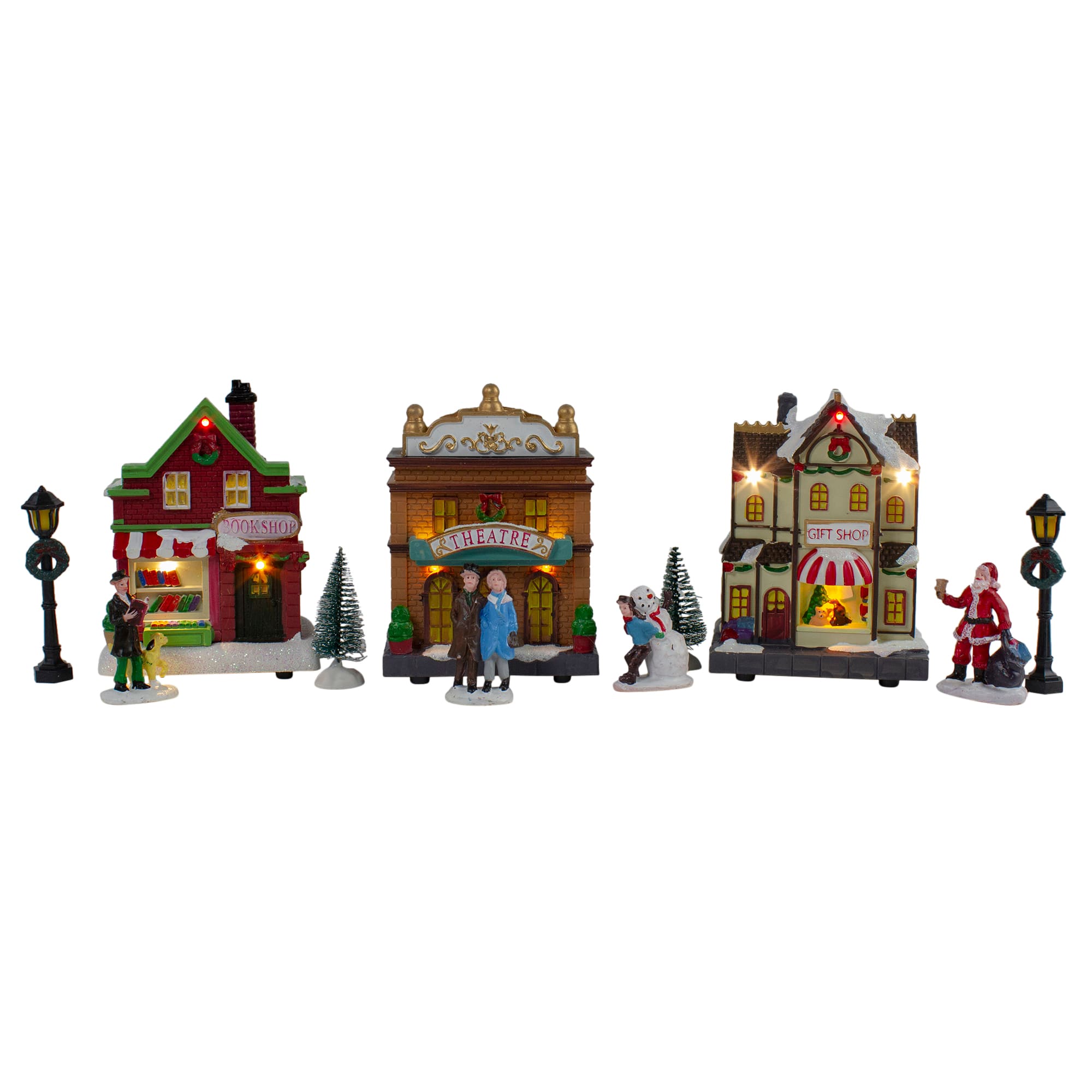LED Lighted Theater and Shops Christmas Village Display Set - 11-Piece
