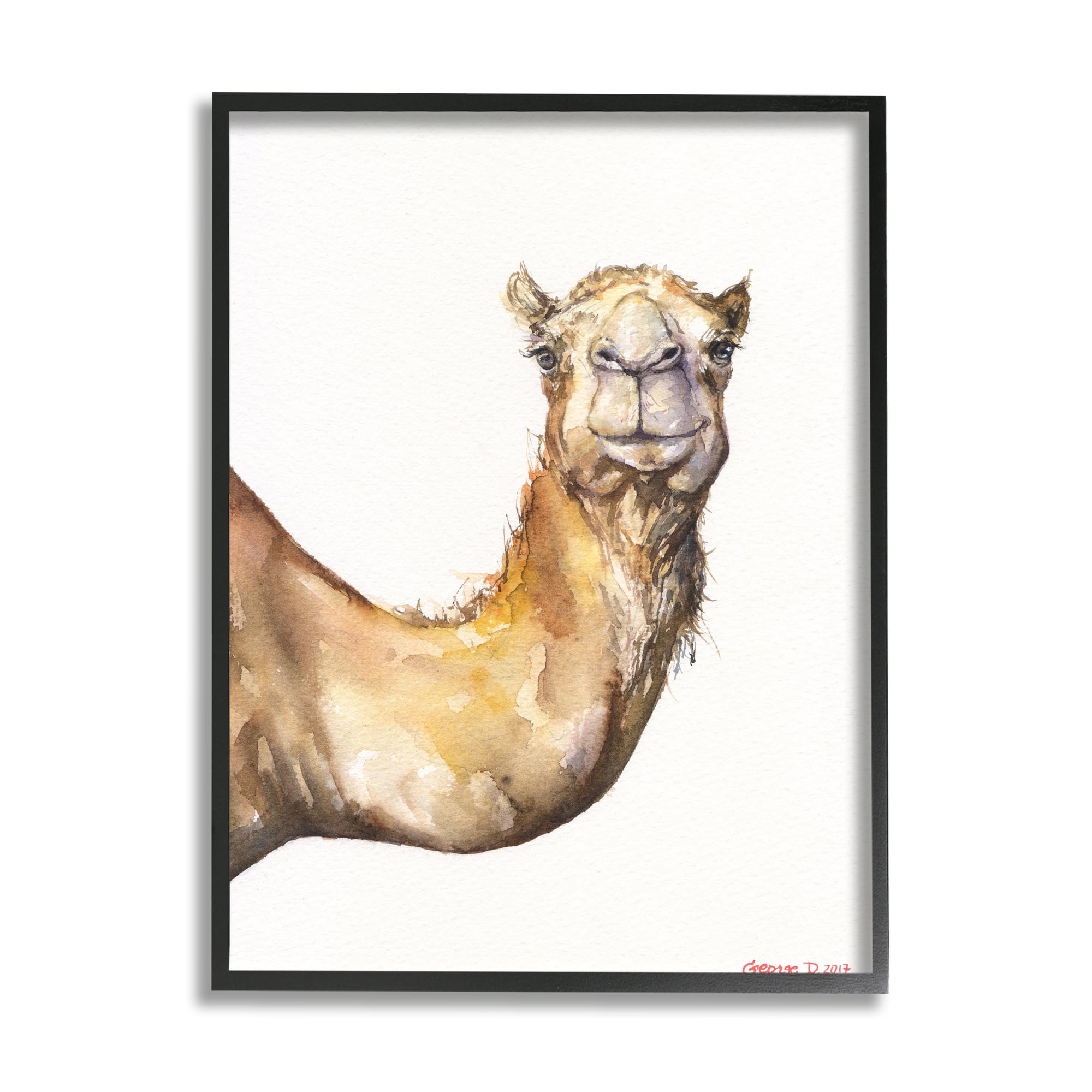 Stupell Industries Camel Side Portrait Desert Animal Tan White in Black Frame Wall Art