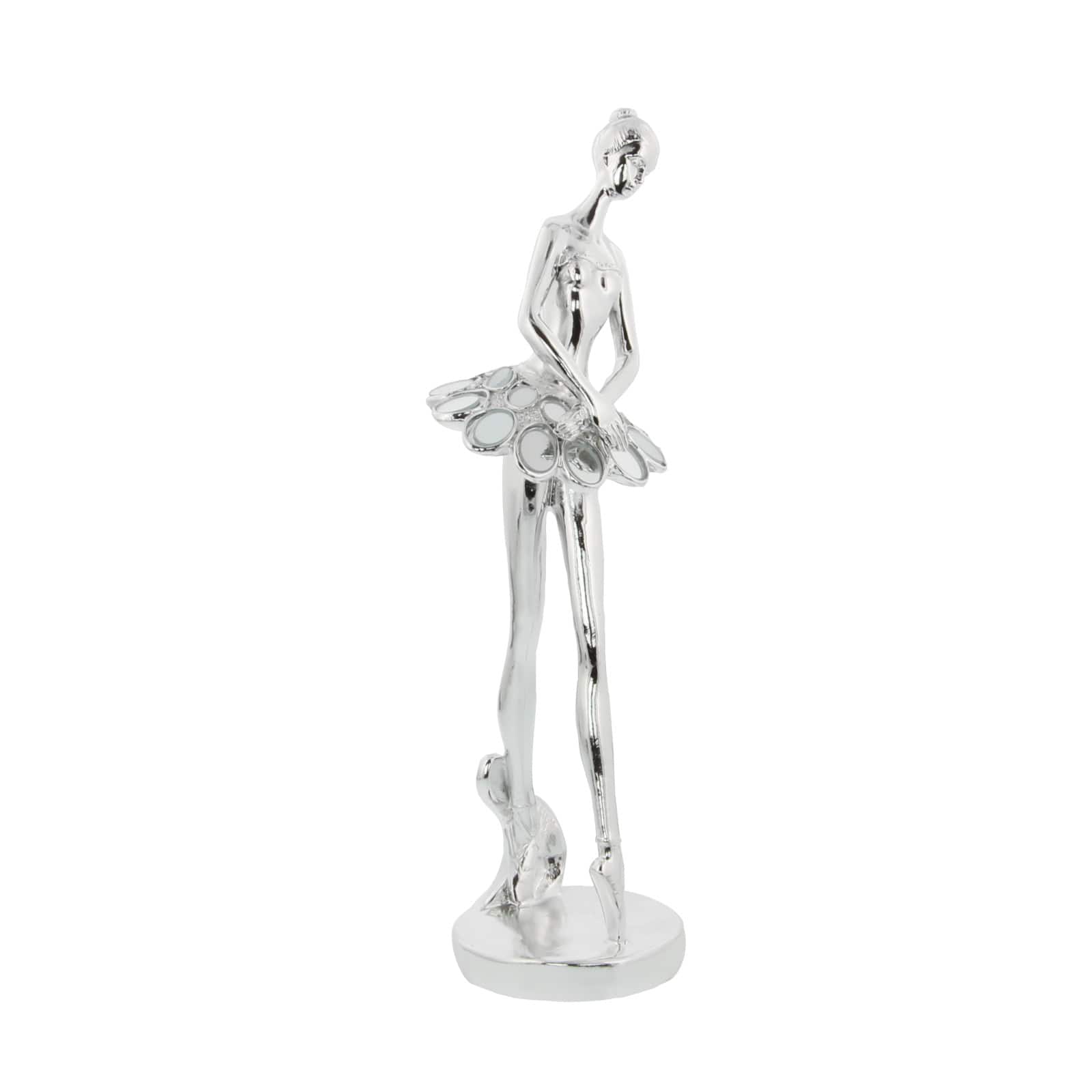 Set of 3 Silver Polystone Modern Dancer Sculpture, 14", 14", 12"