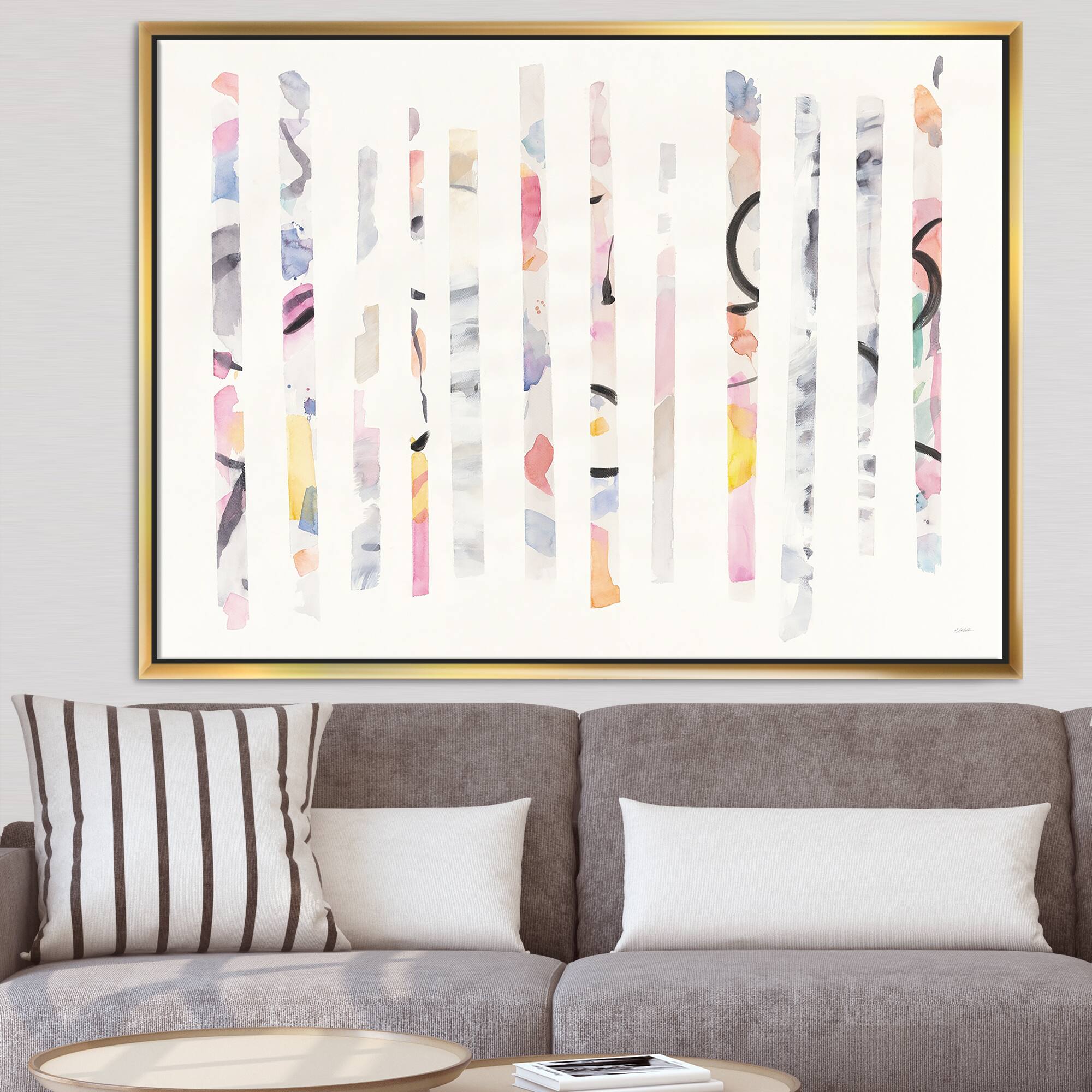 Designart - Multi-Color Geometric Bars - Modern Transitional Canvas in Gold Frame